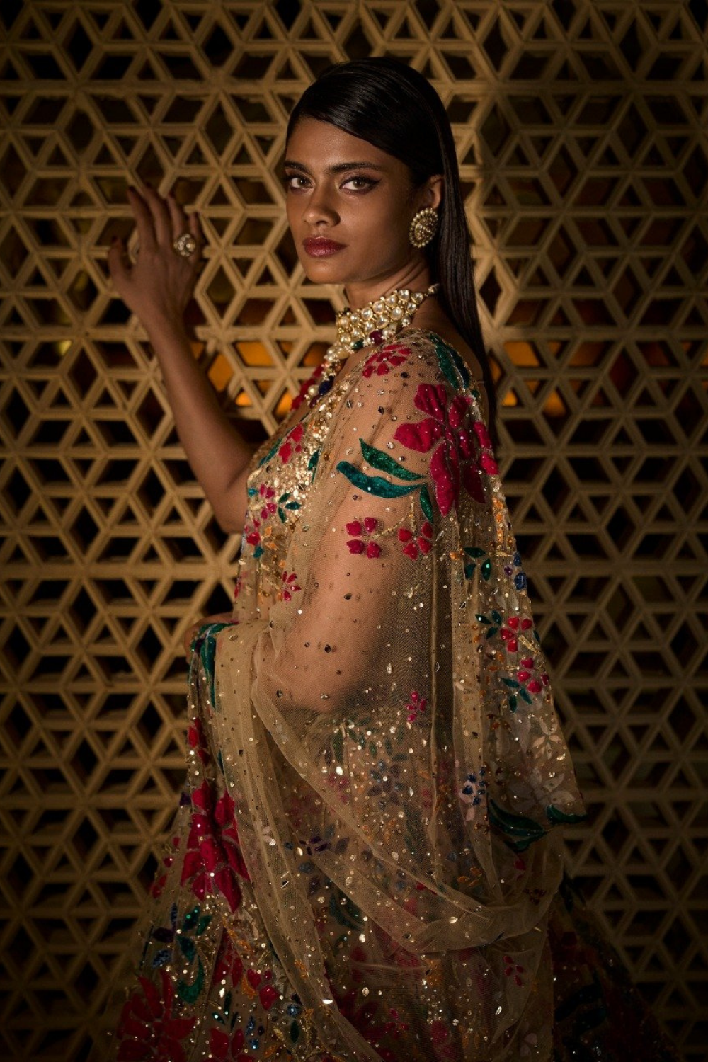 Gold Multi-Coloured Floral Lehenga Set