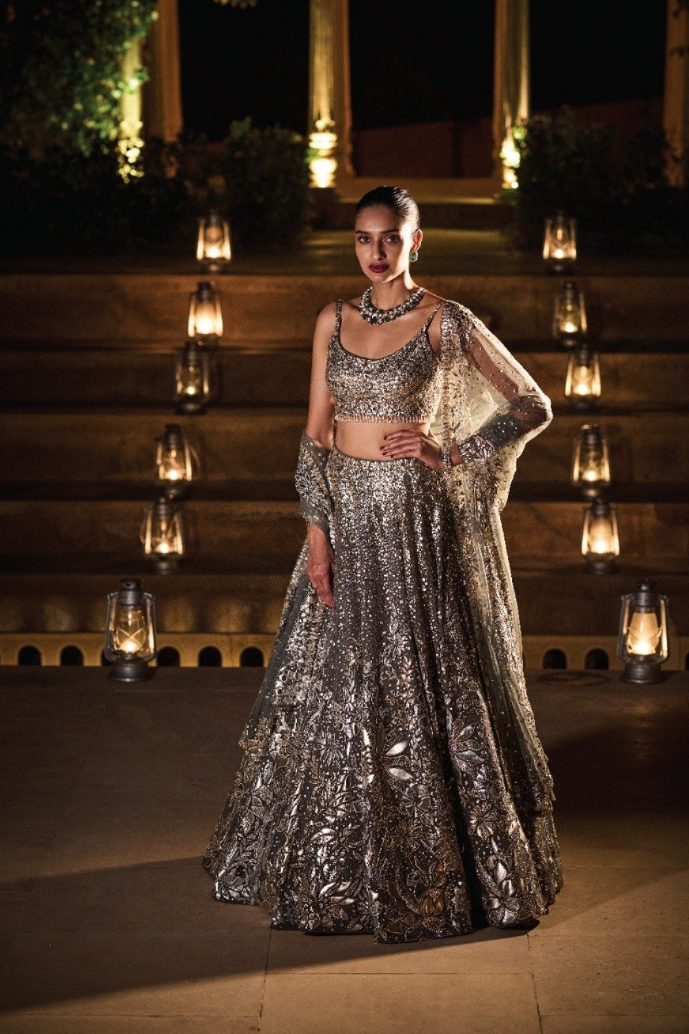 Metallic Grey Lehenga Set