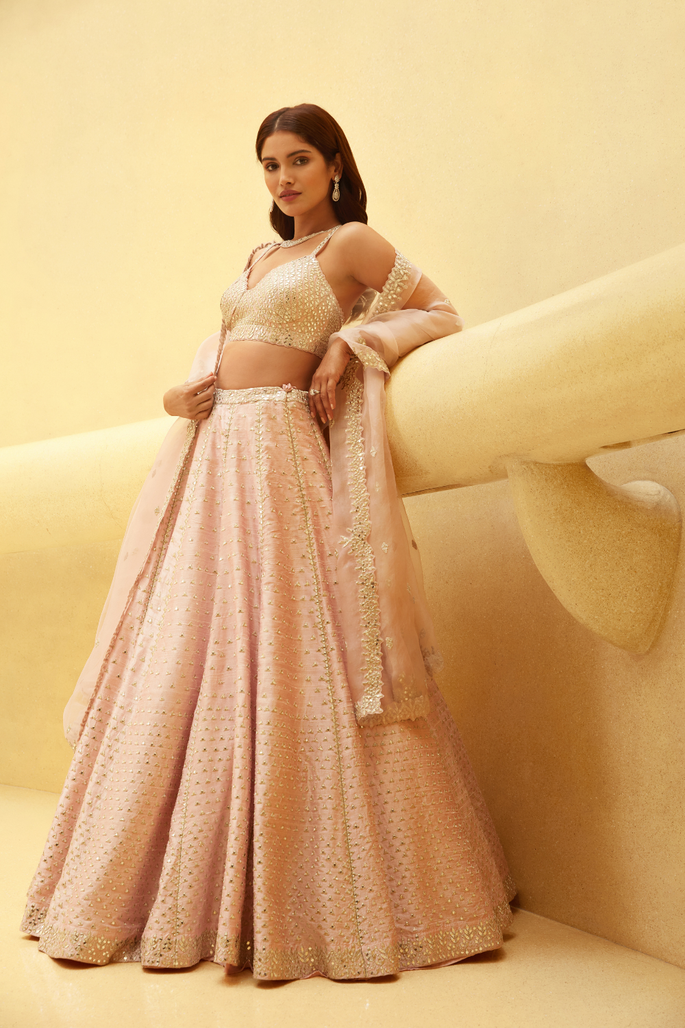 Pink Mirror Work Lehenga Set