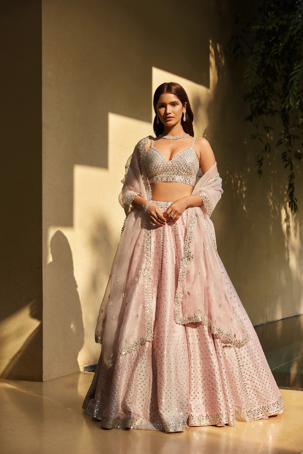 Pink Mirror Work Lehenga Set