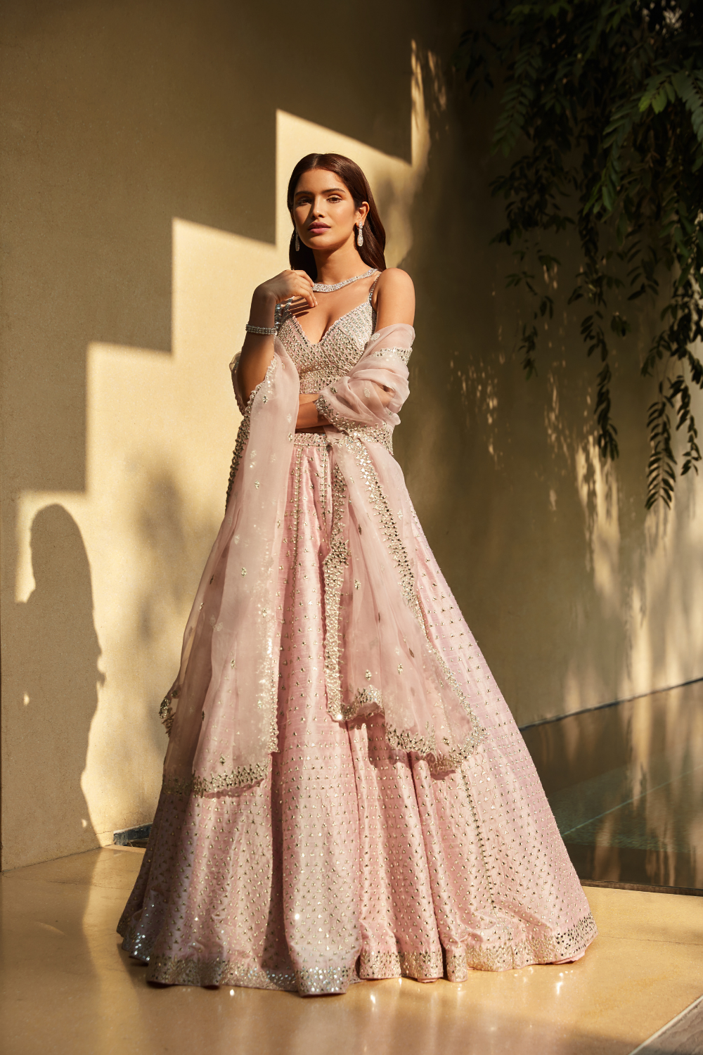 Pink Mirror Work Lehenga Set