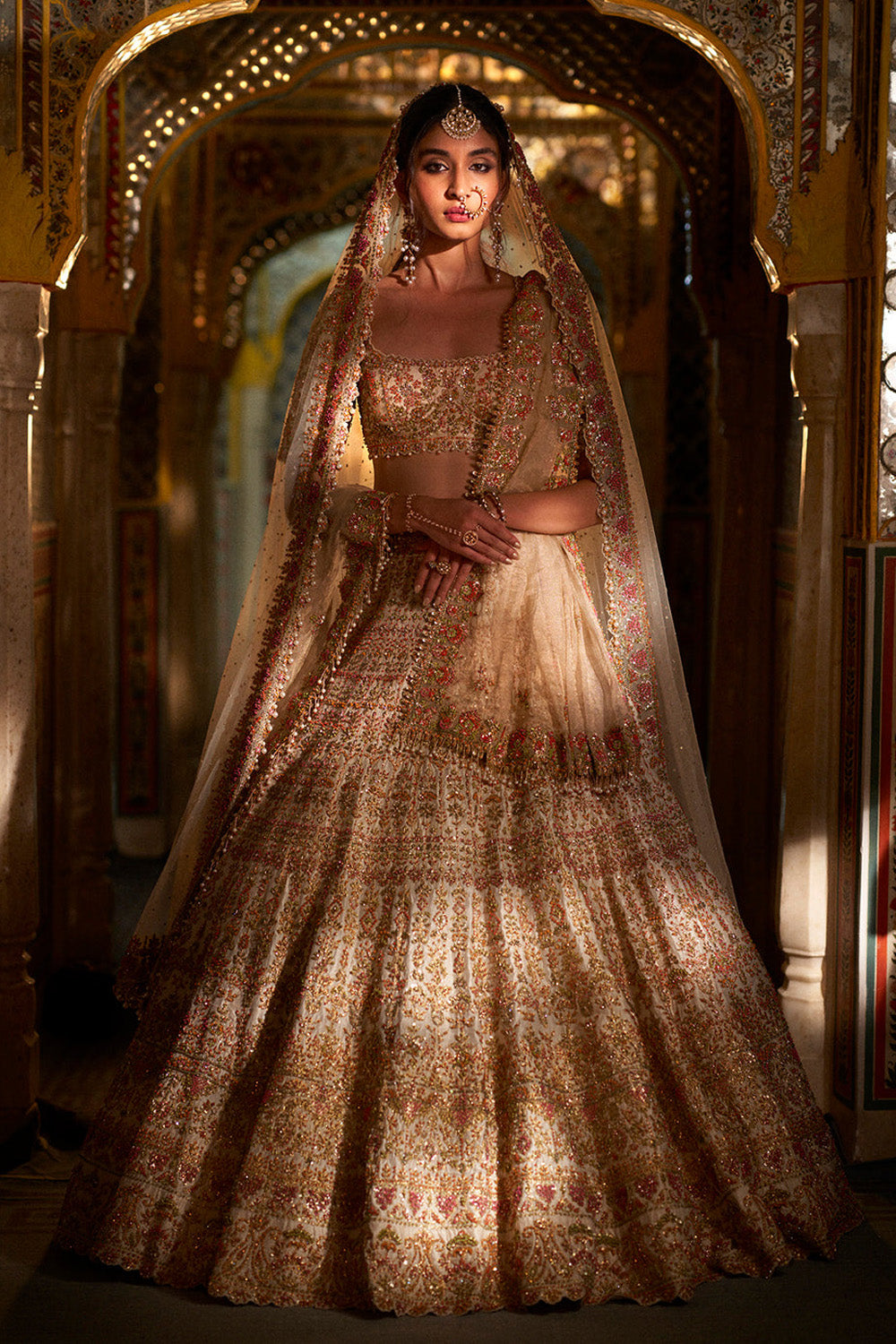 Cream Gold Zardozi Lehenga Set