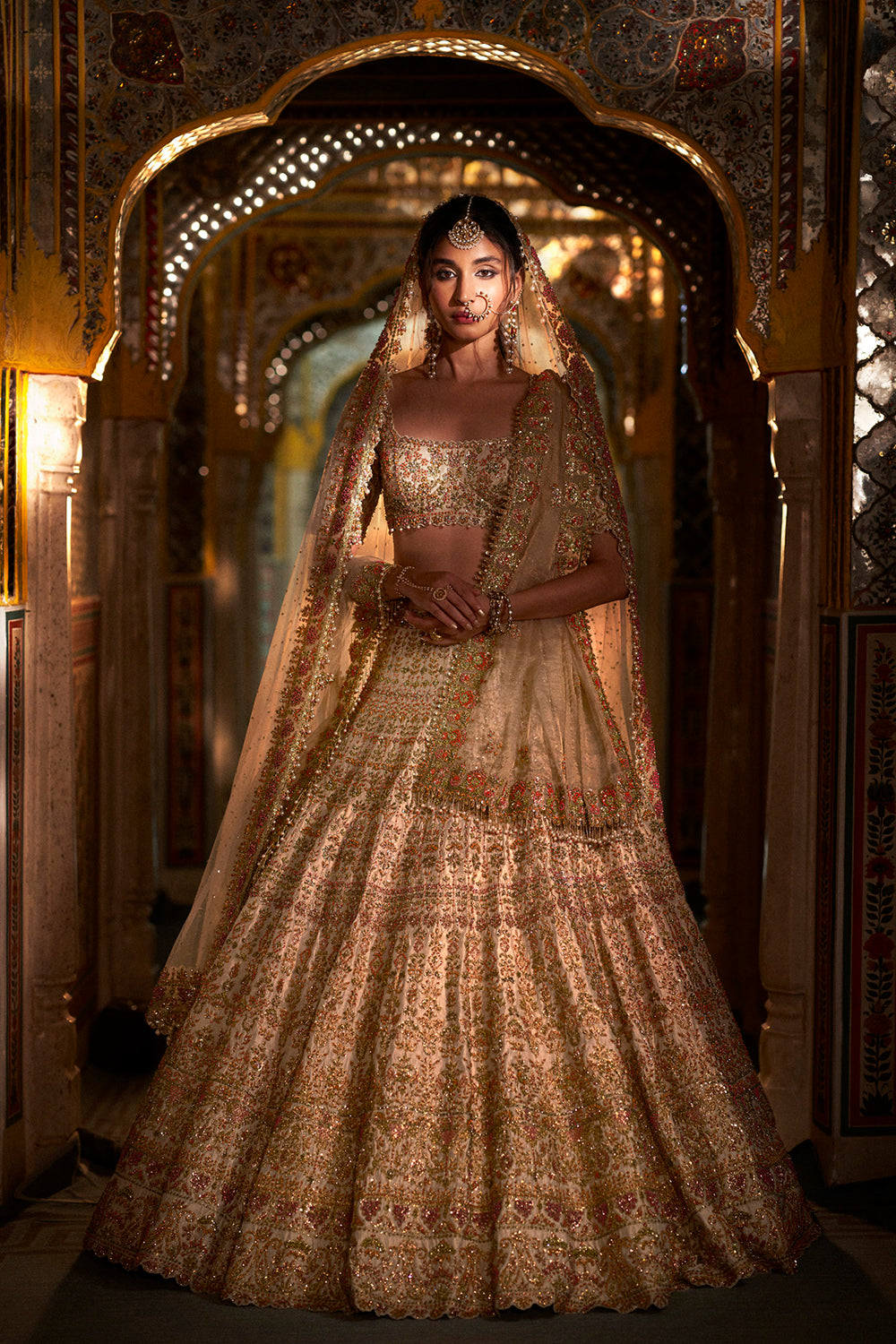 Cream Gold Zardozi Lehenga Set