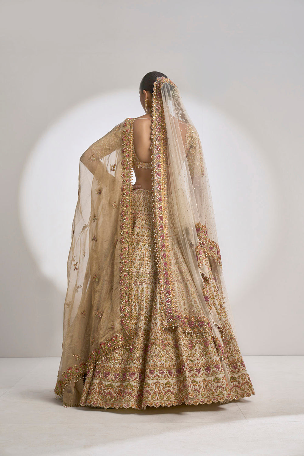 Cream Gold Zardozi Lehenga Set