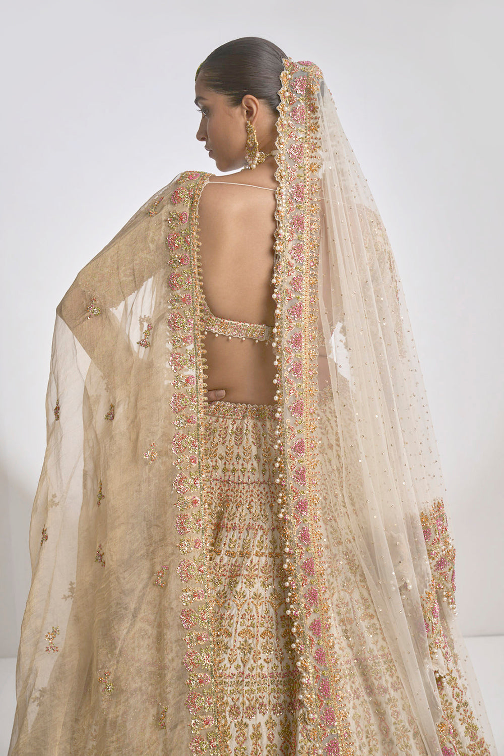 Cream Gold Zardozi Lehenga Set