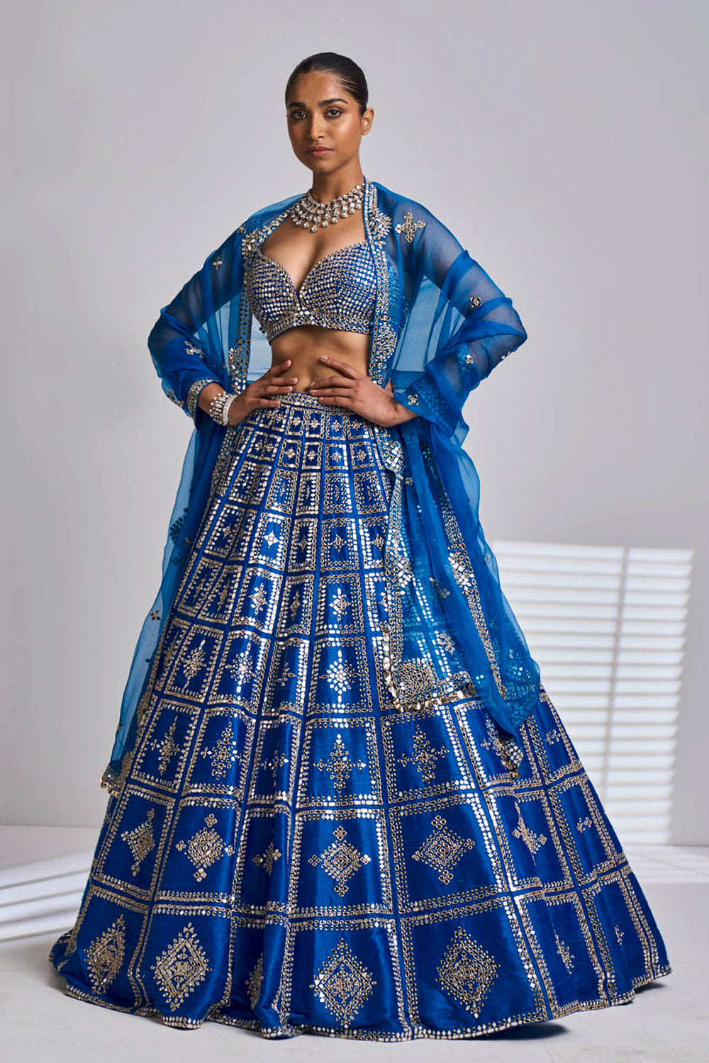 Electric Blue Mirror Work Lehenga Set