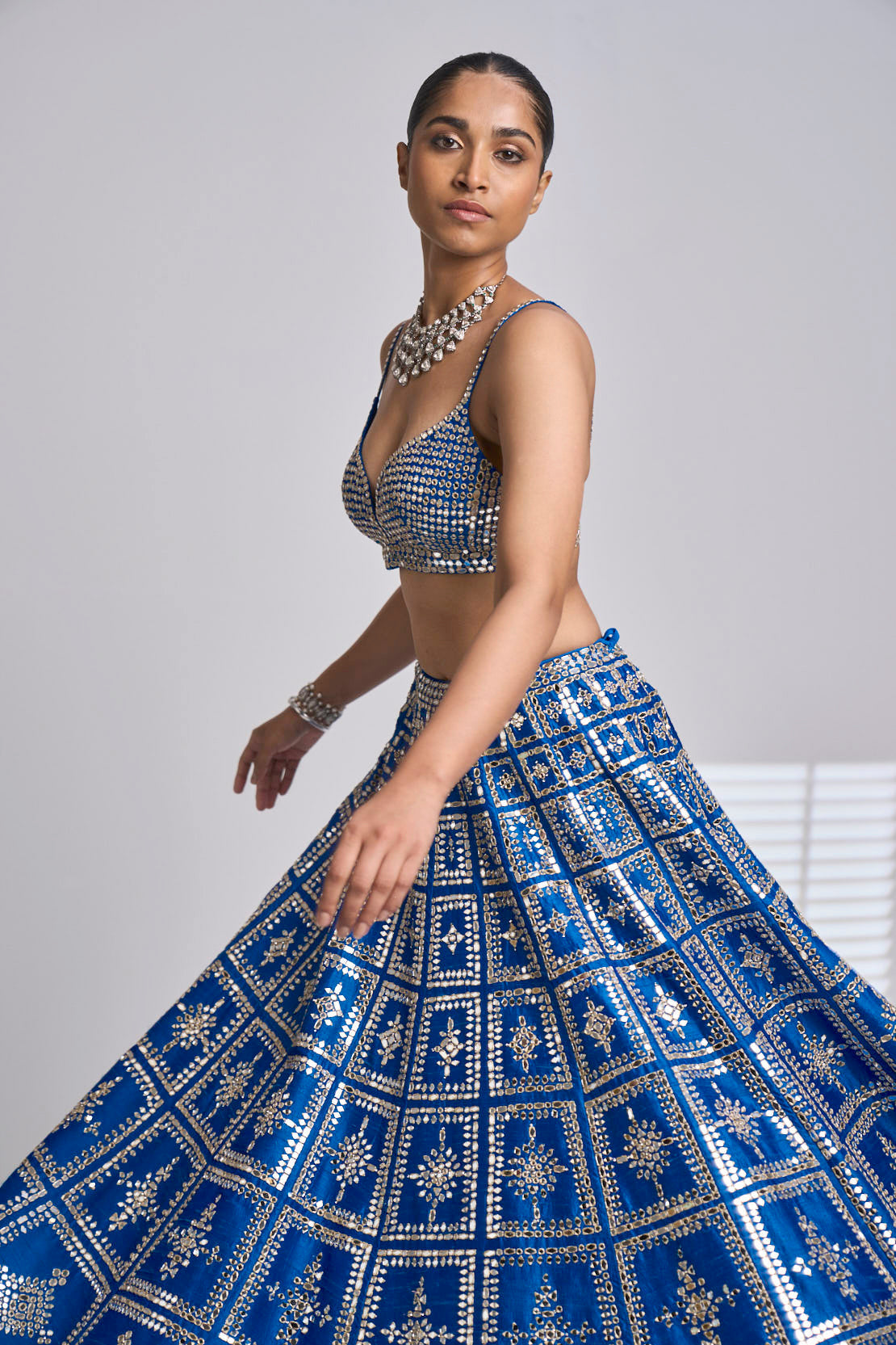 Electric Blue Mirror Work Lehenga Set