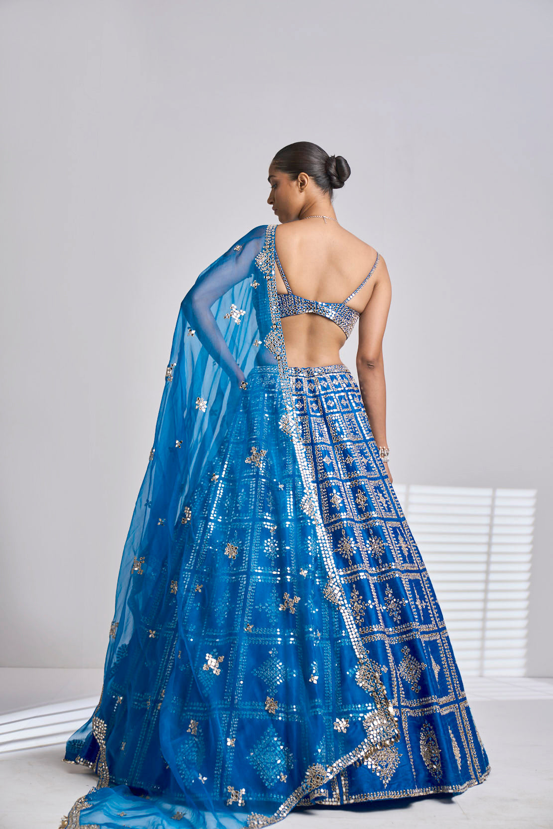 Electric Blue Mirror Work Lehenga Set