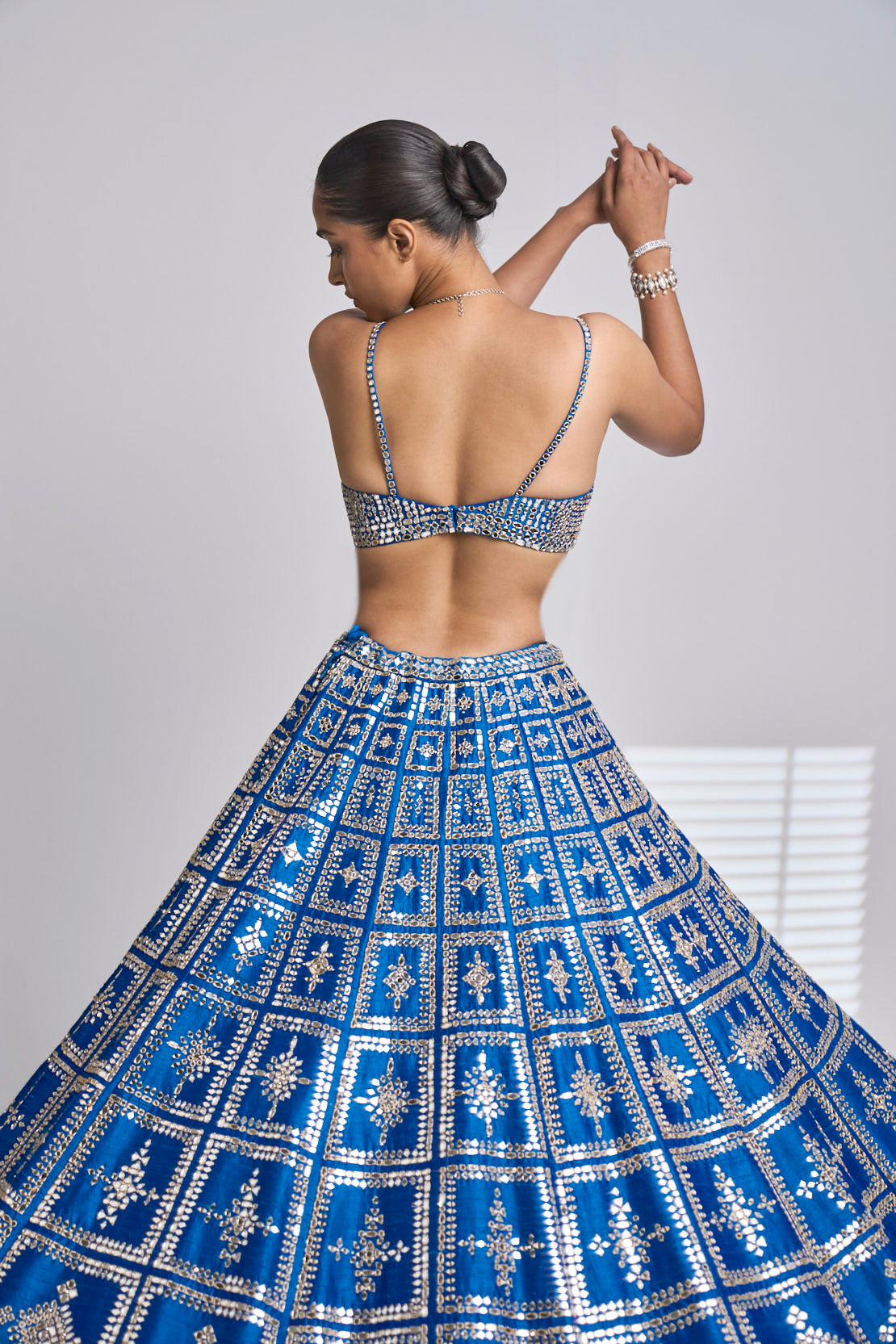 Electric Blue Mirror Work Lehenga Set