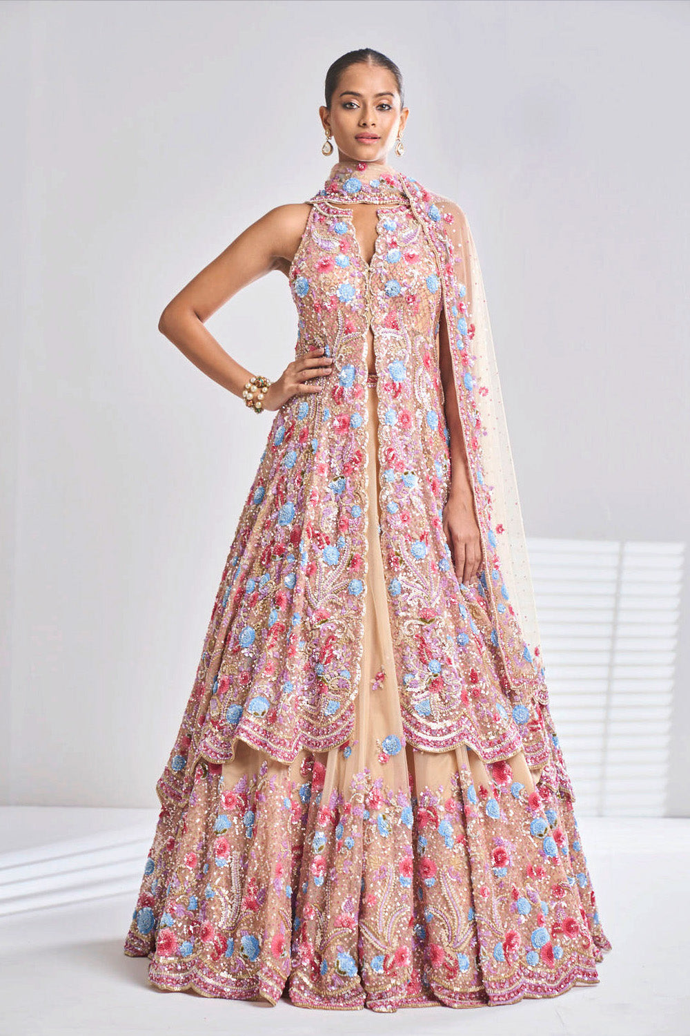 Multi-Coloured Jacket Lehenga Set