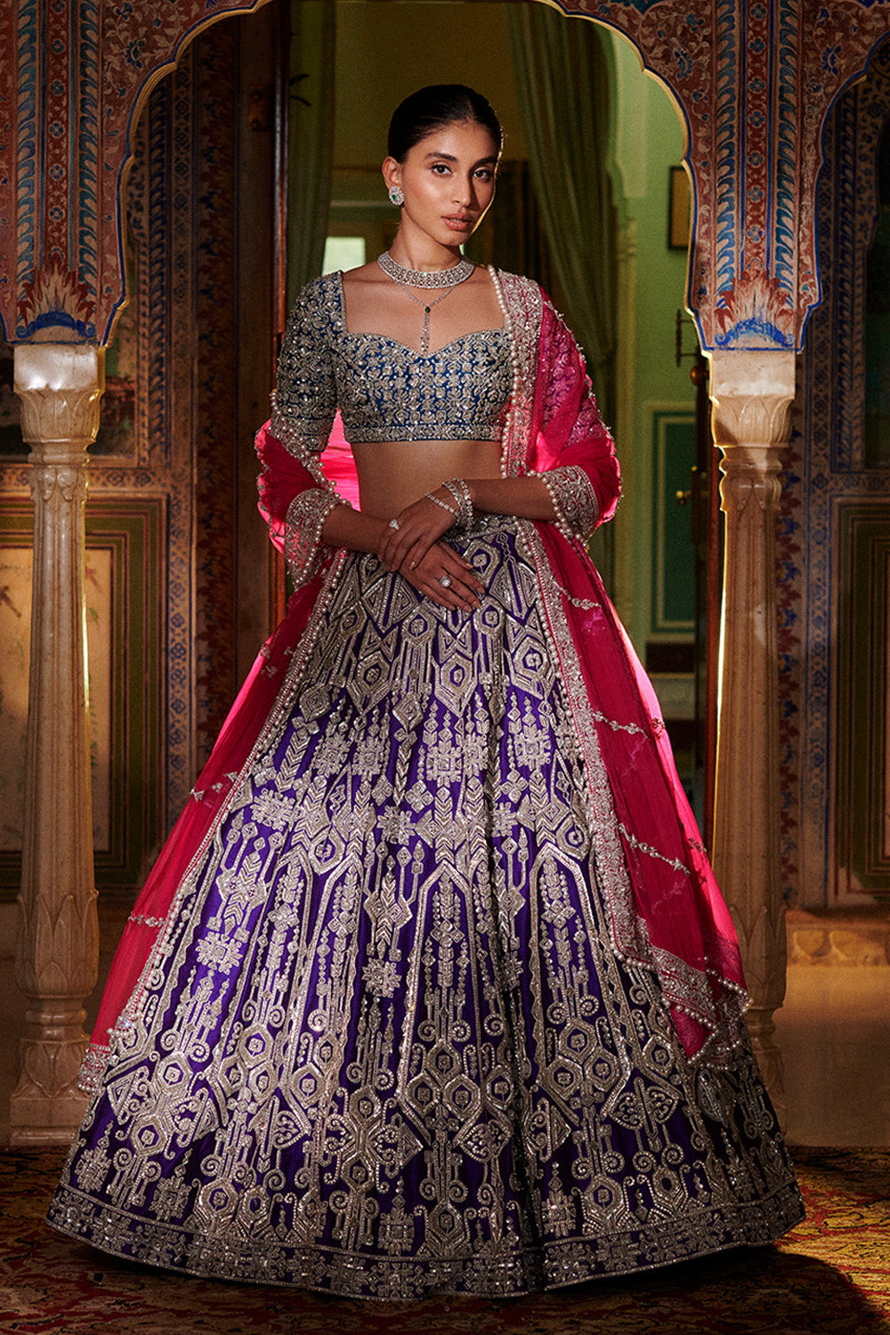 Multi-Coloured Silver Zardosi Lehenga Set