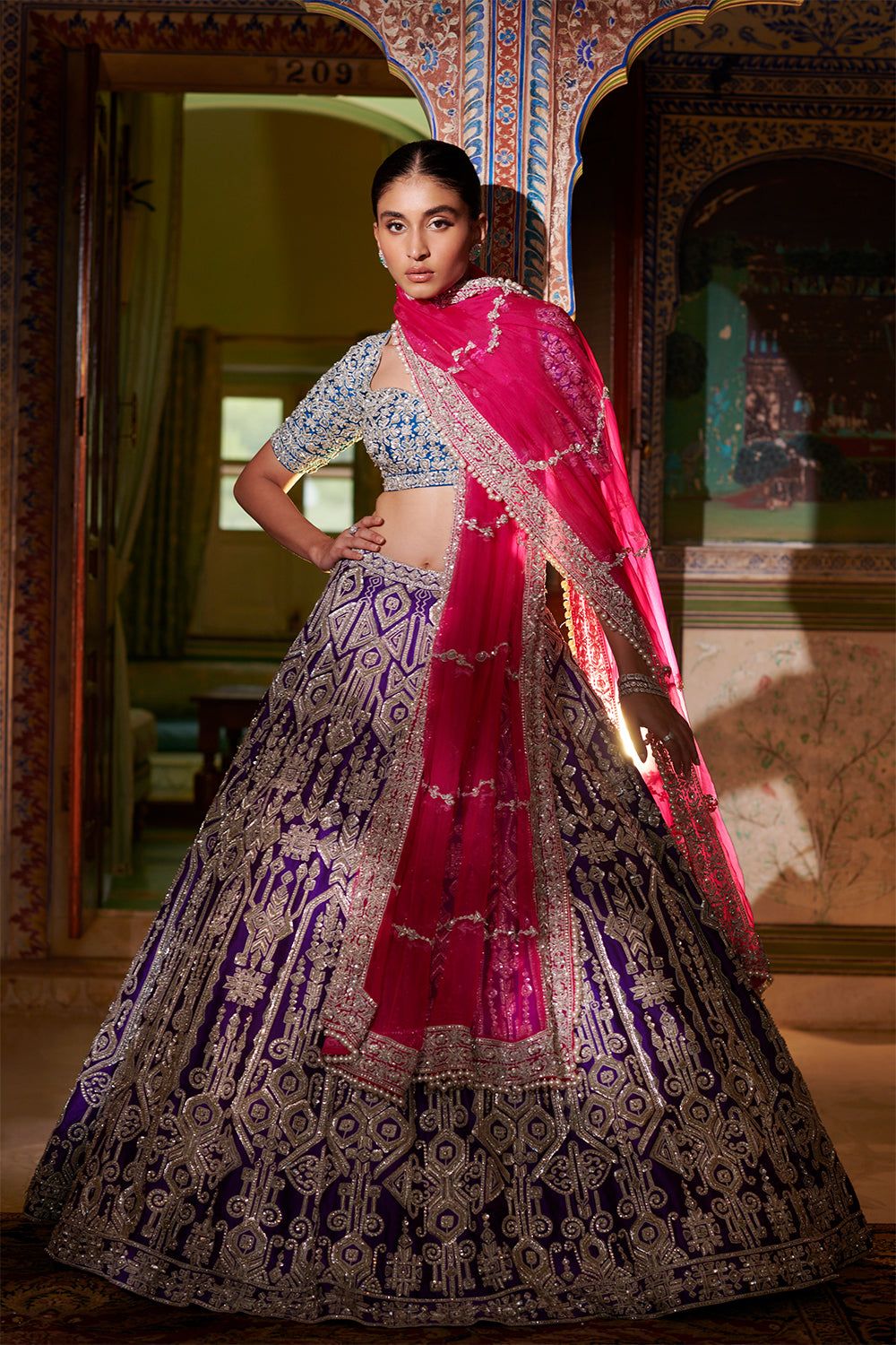 Multi-Coloured Silver Zardosi Lehenga Set