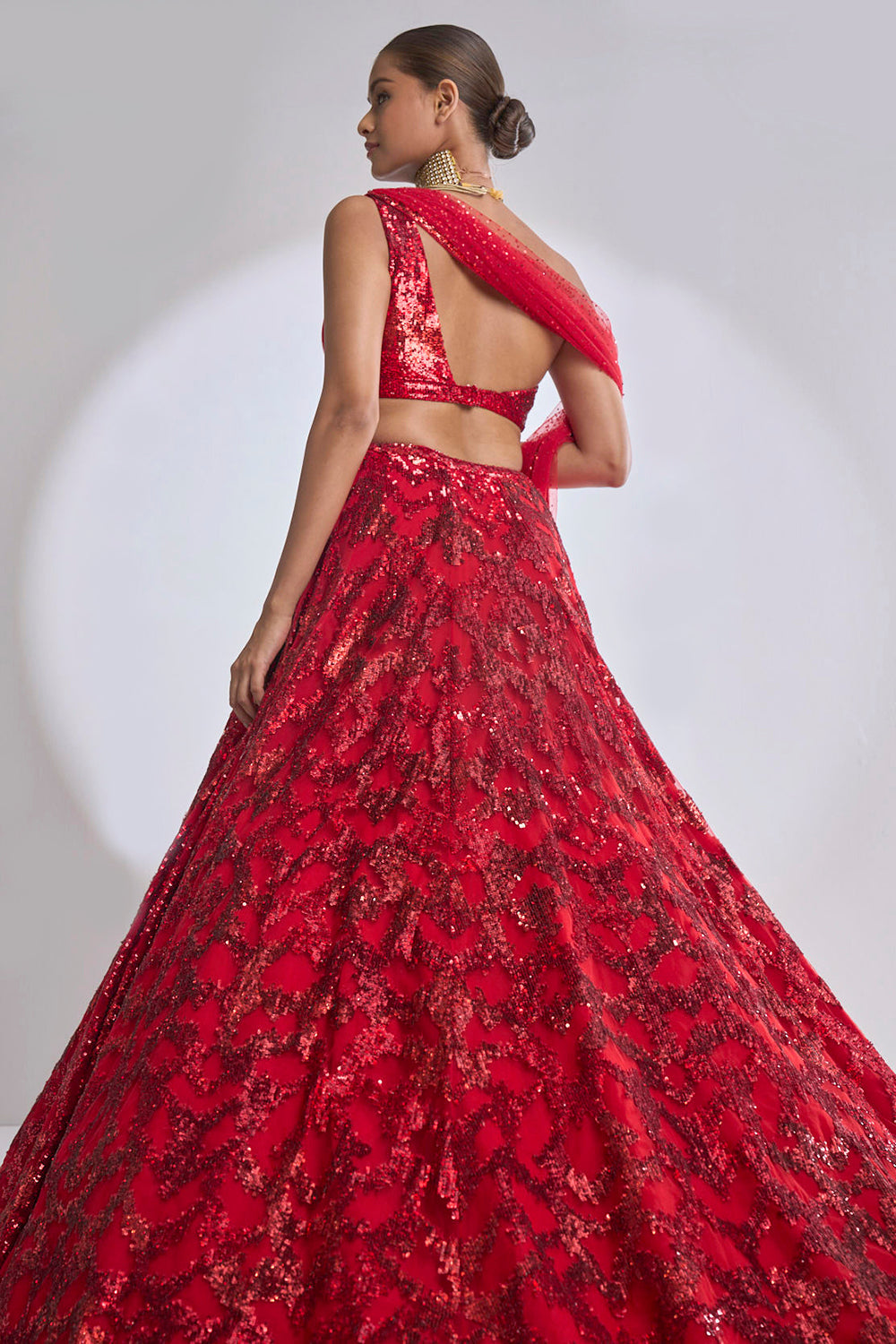 Red Trail Lehenga Set