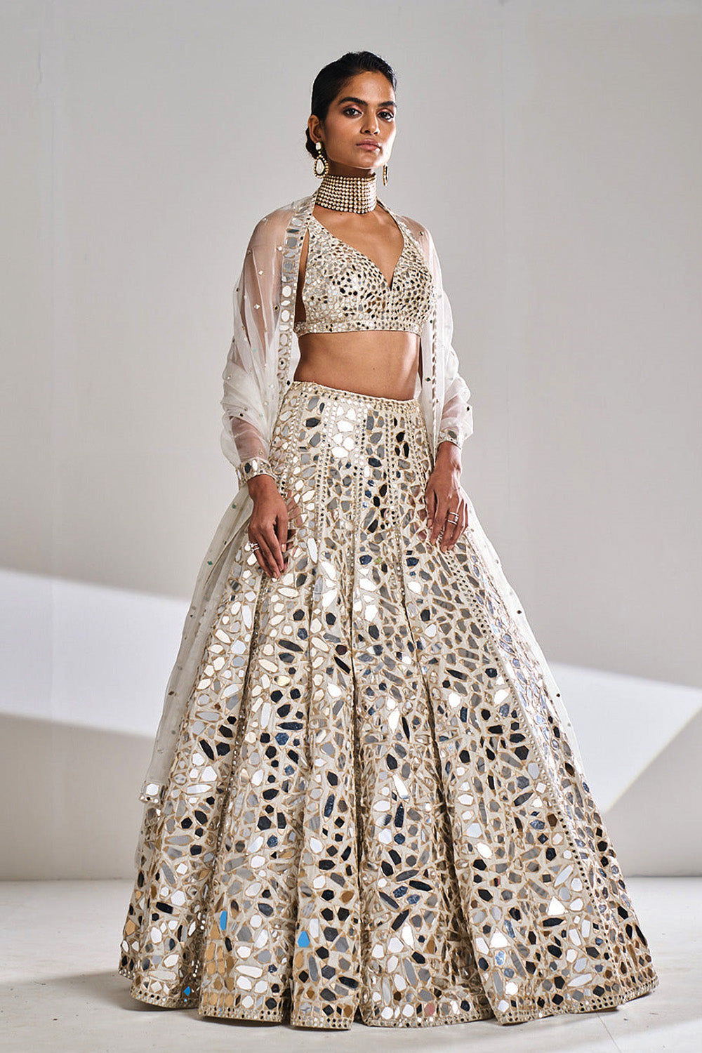 Silver Mirror Lehenga Set