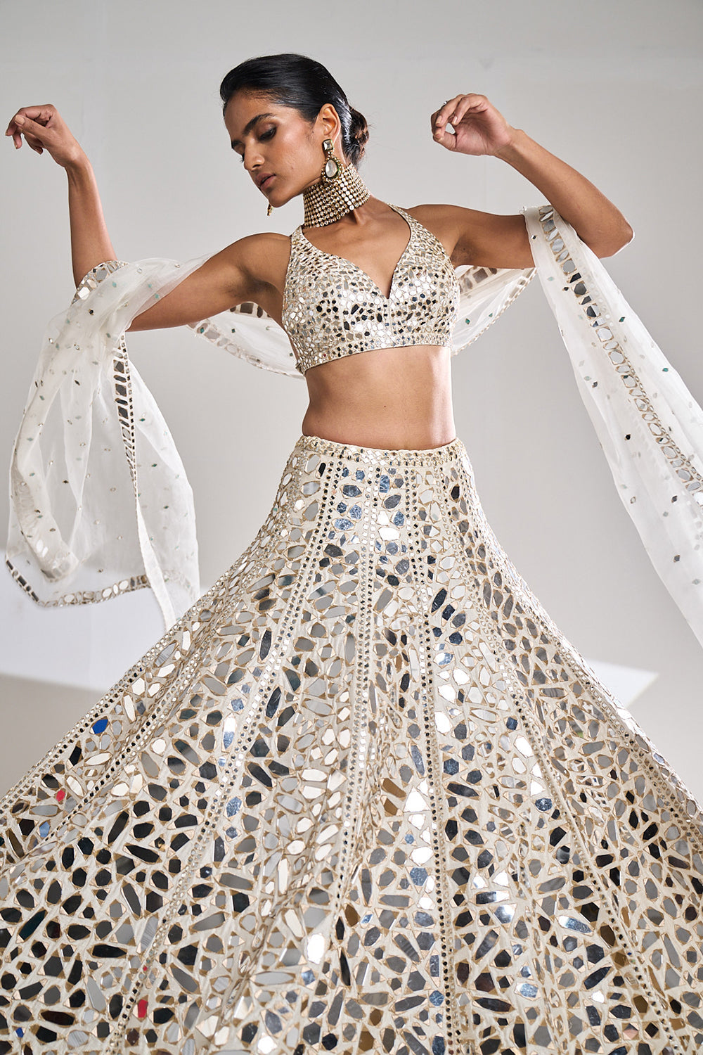 Silver Mirror Lehenga Set