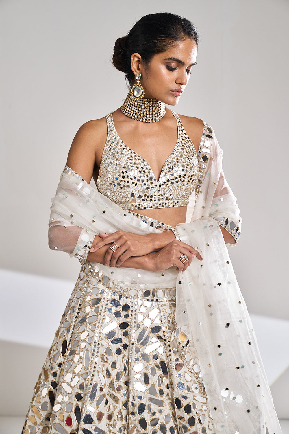 Silver Mirror Lehenga Set
