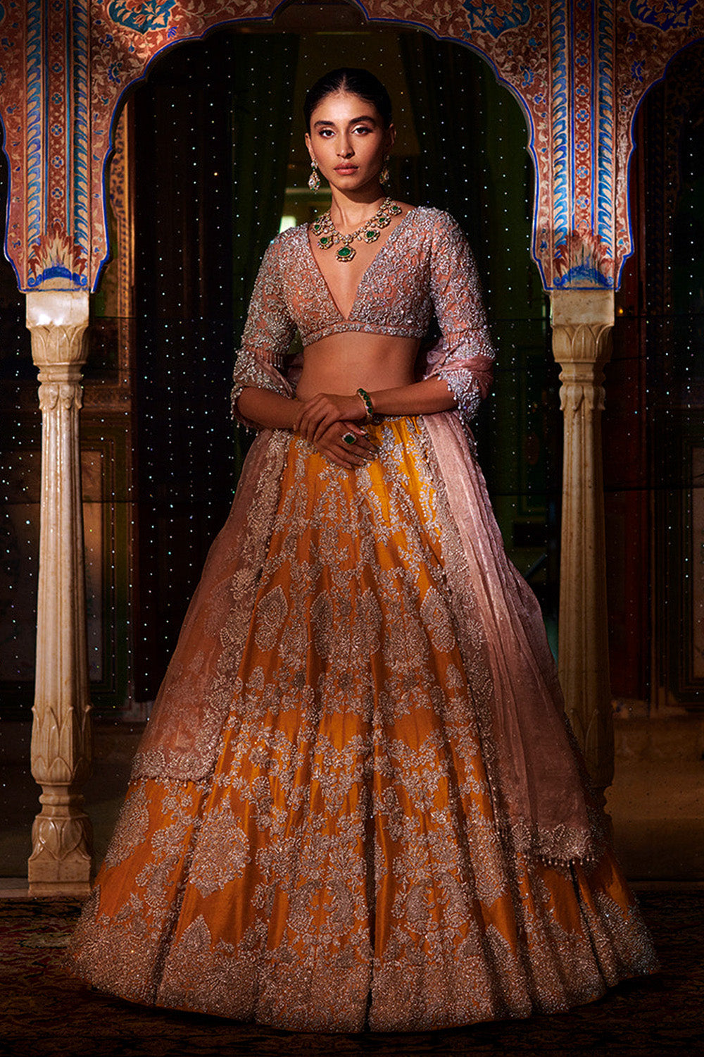 Yellow Silver Zardozi Lehenga Set