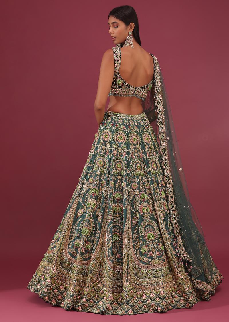 Peacock Green Bridal Lehenga In Raw Silk With Embroidery - Noor 2022