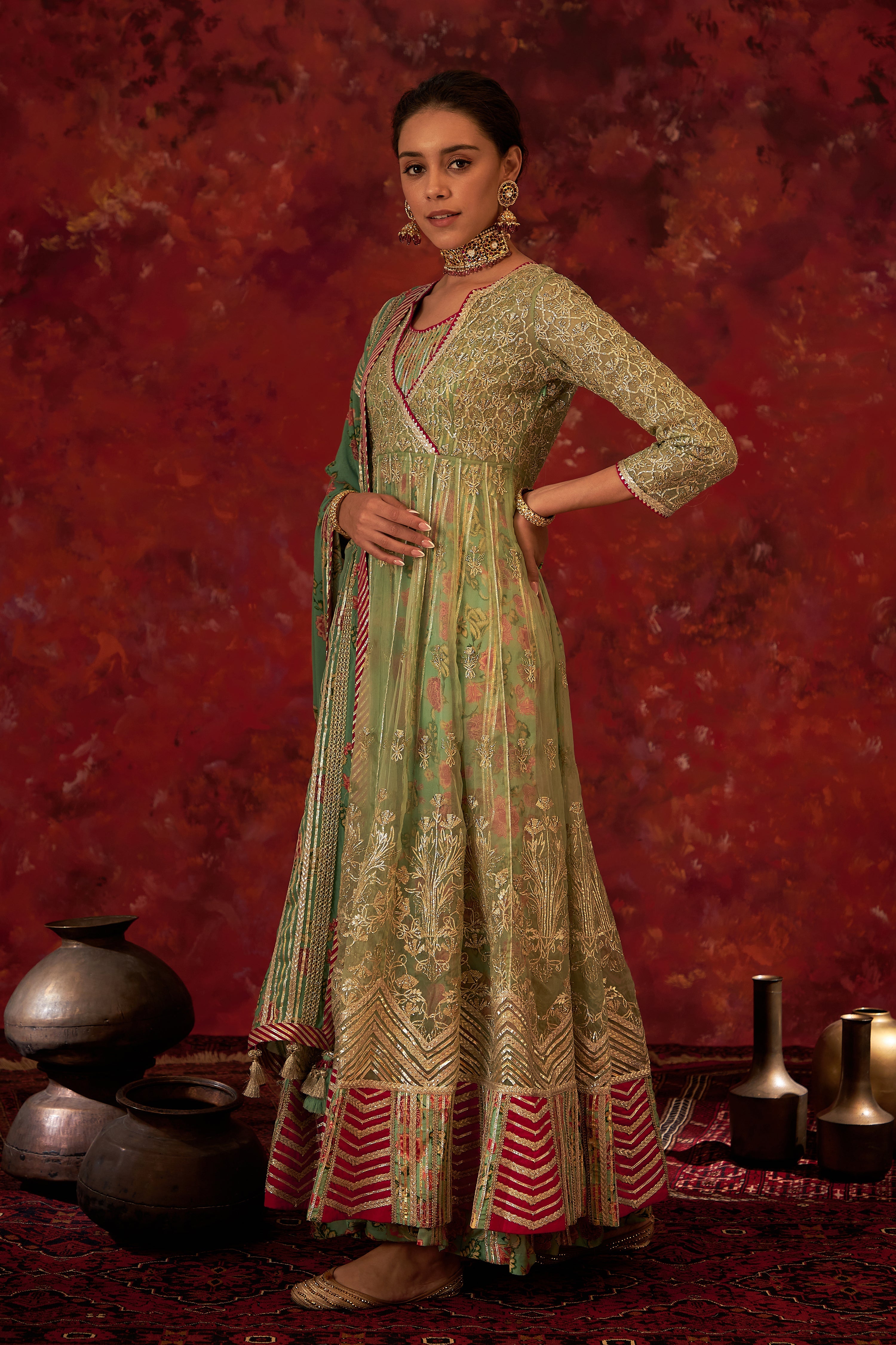 Noor Keyhole Kaleedar With Slip And Dupatta