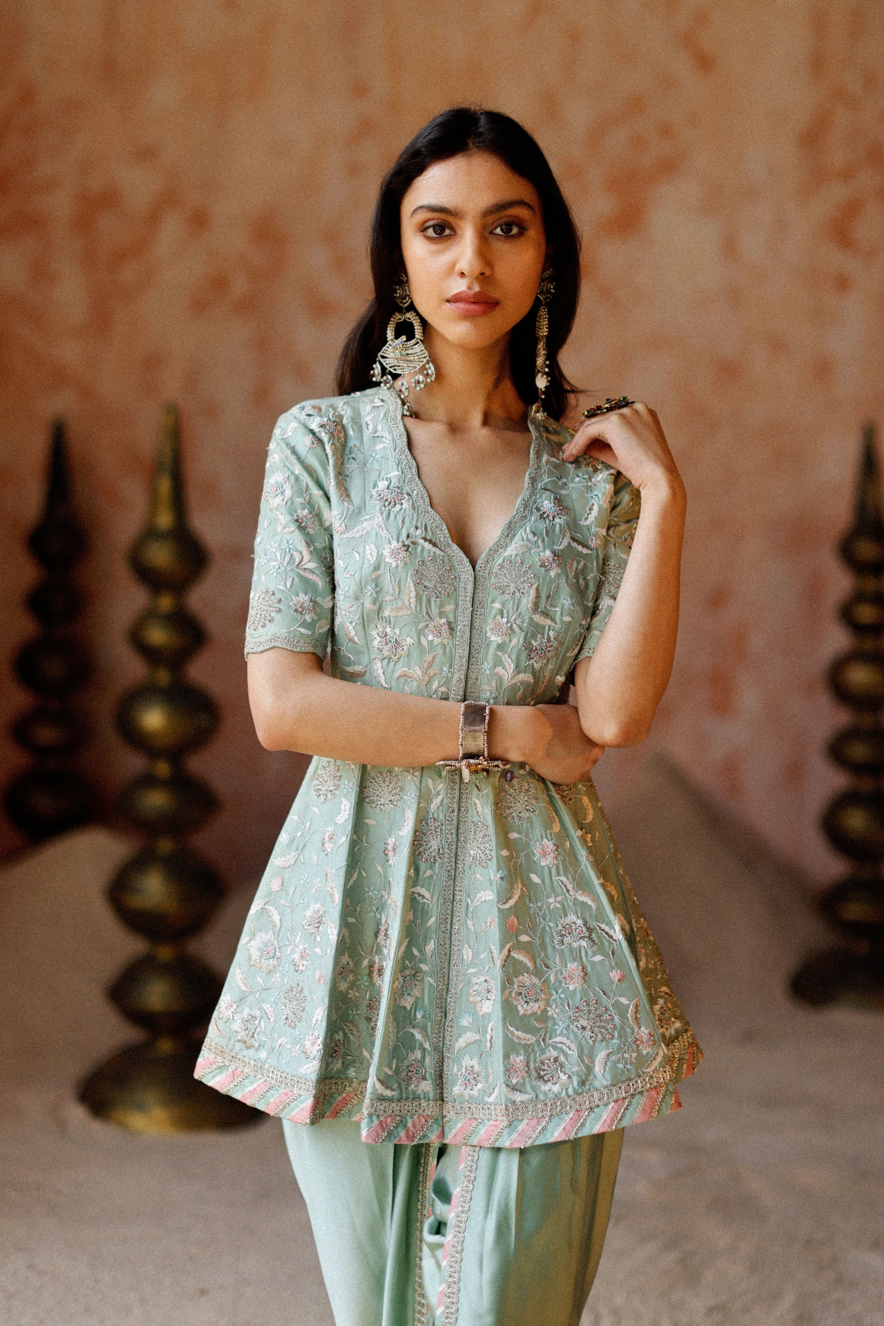 Metallic Mirai Peplum With Dhoti Pants