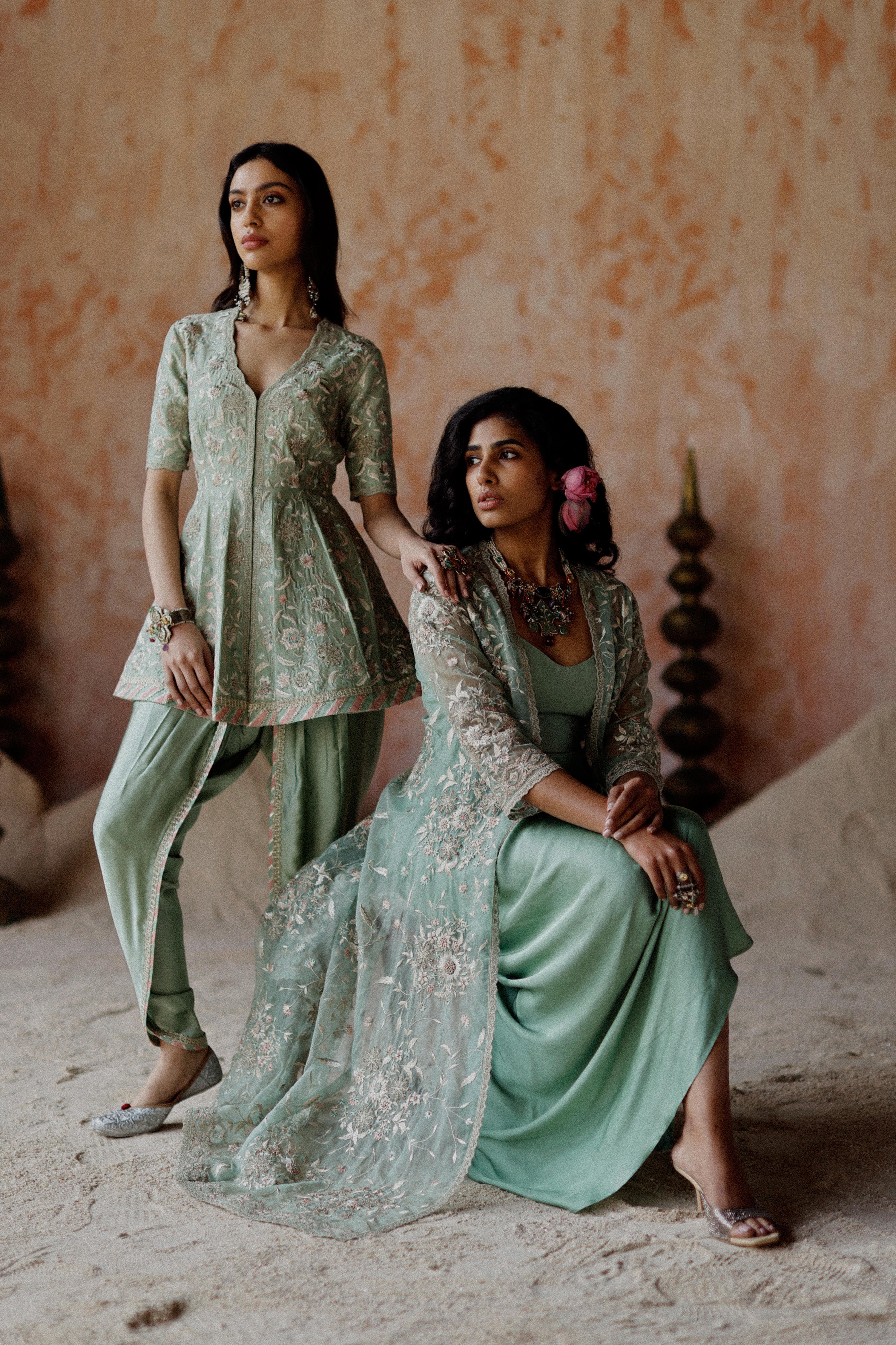 Metallic Mirai Peplum With Dhoti Pants