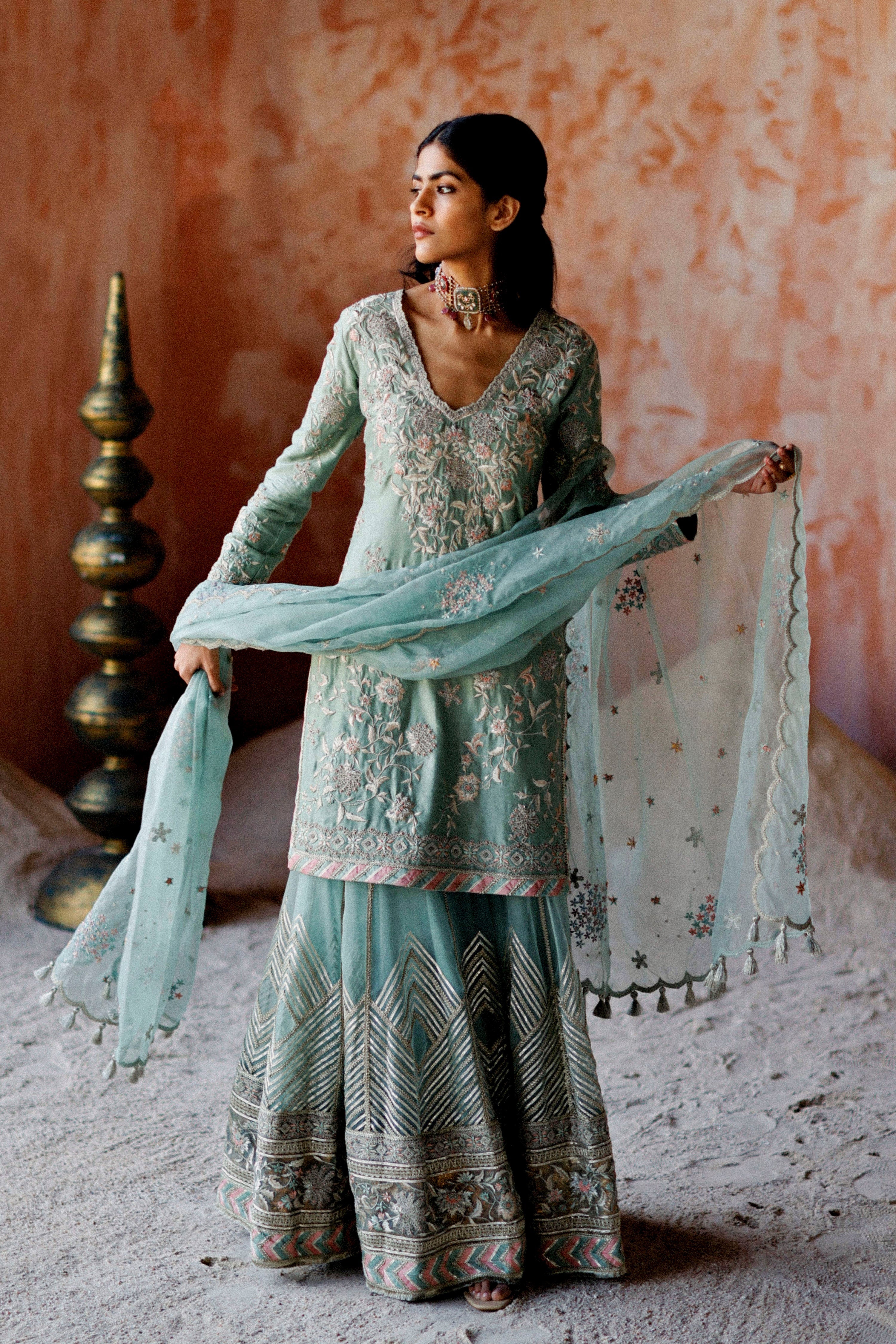 Metallic Mirai Short Kurta & Sharara