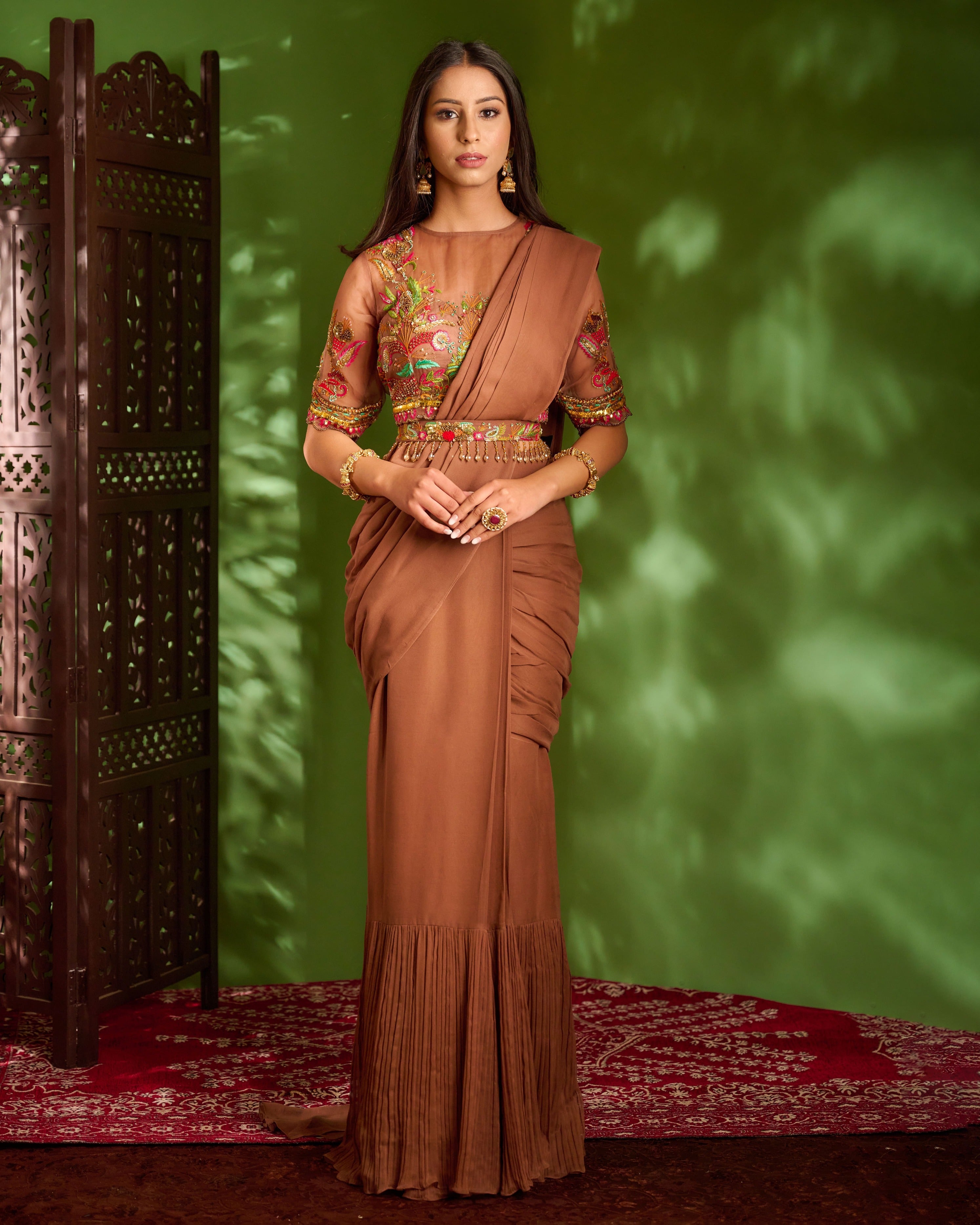 Brown Saree Set