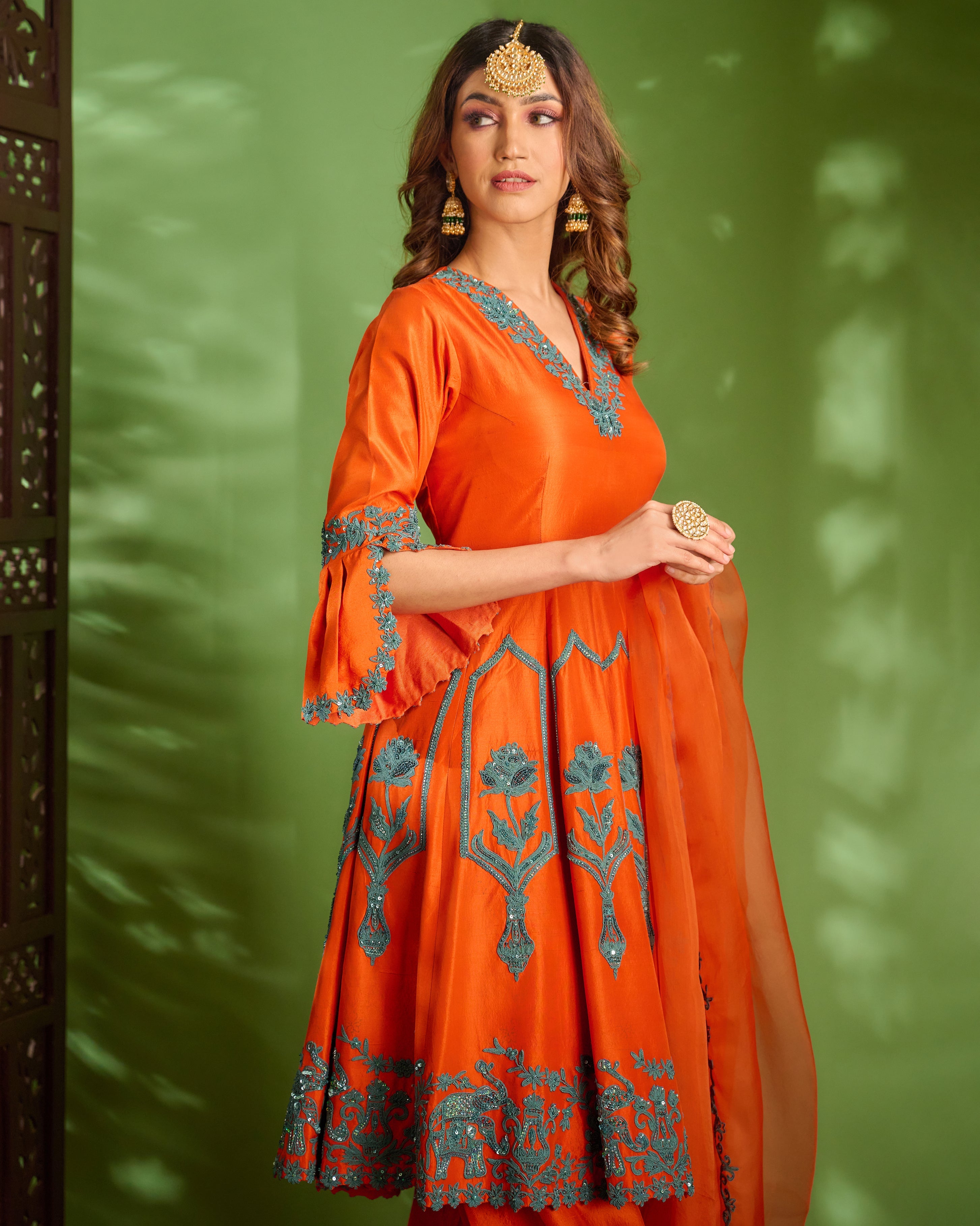 Rust Anarkali Set