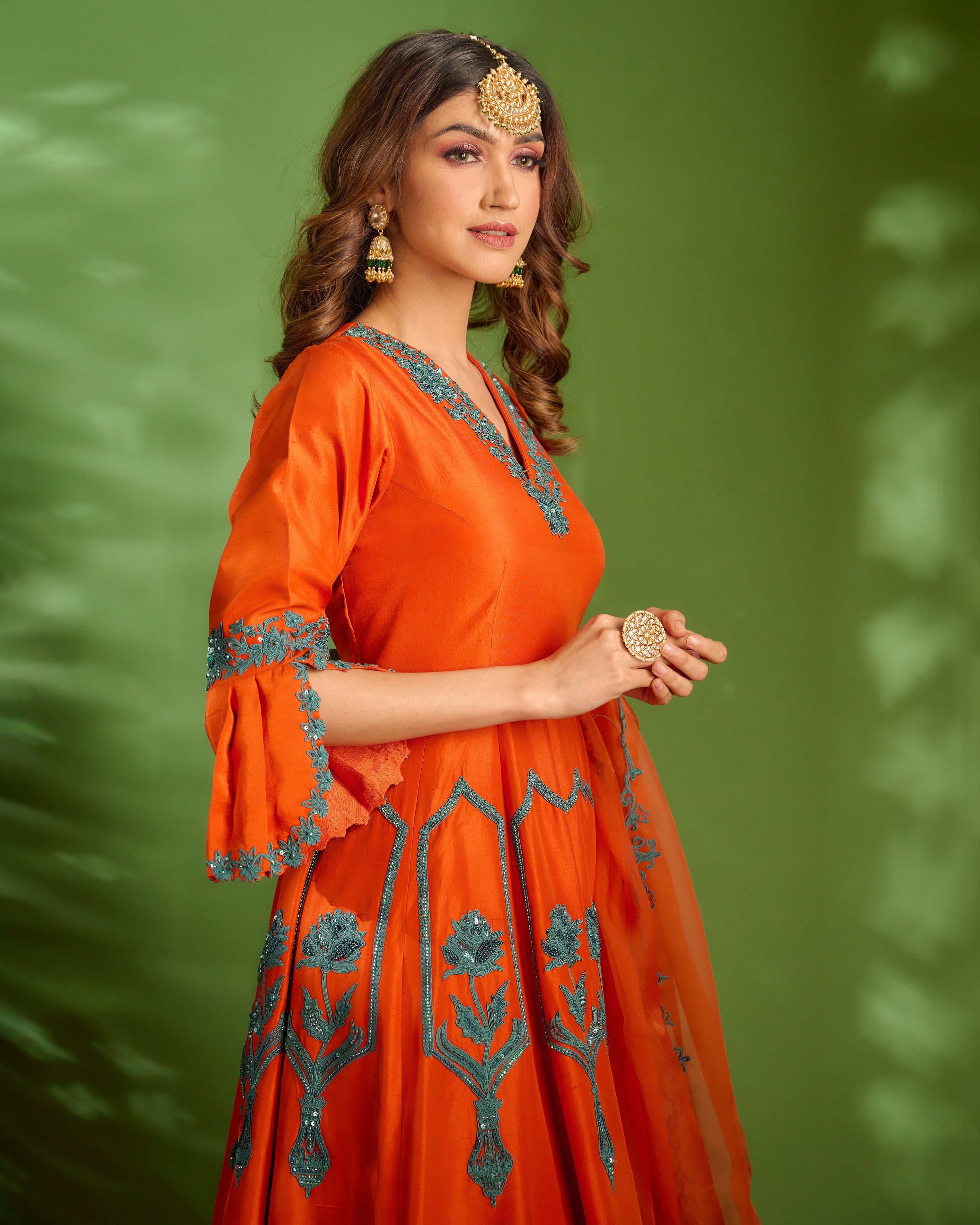 Rust Anarkali Set
