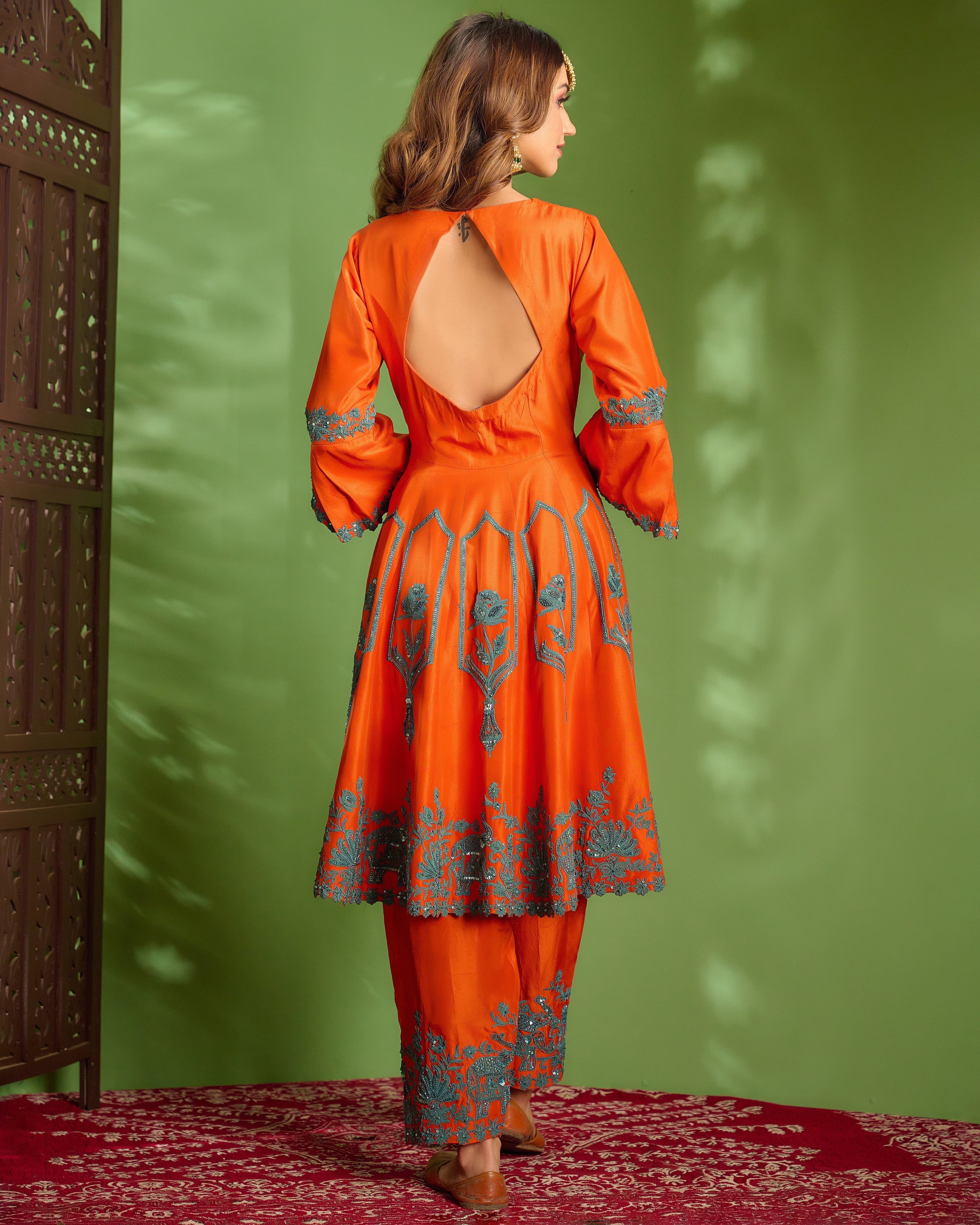Rust Anarkali Set