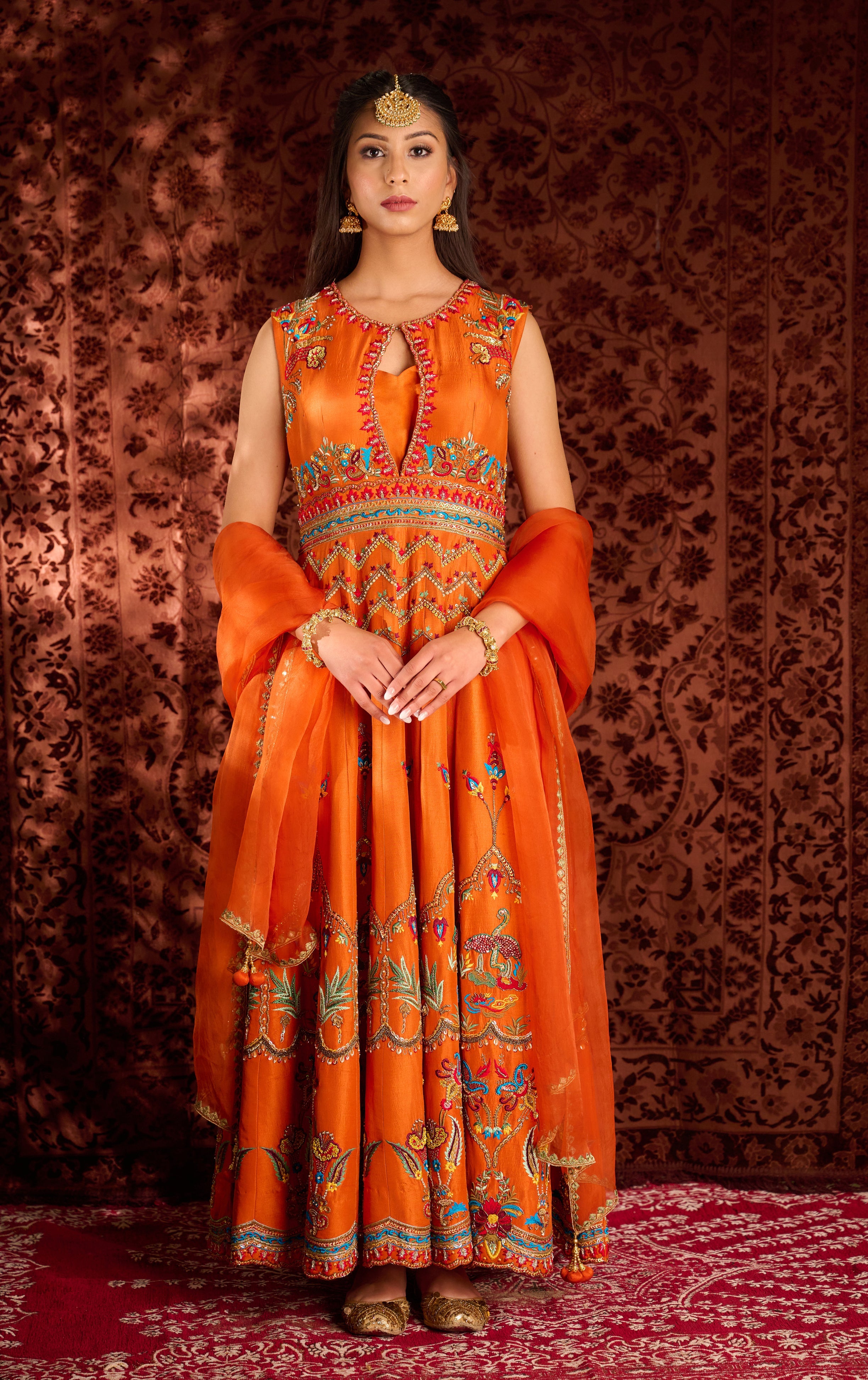 Rust Anarkali Set