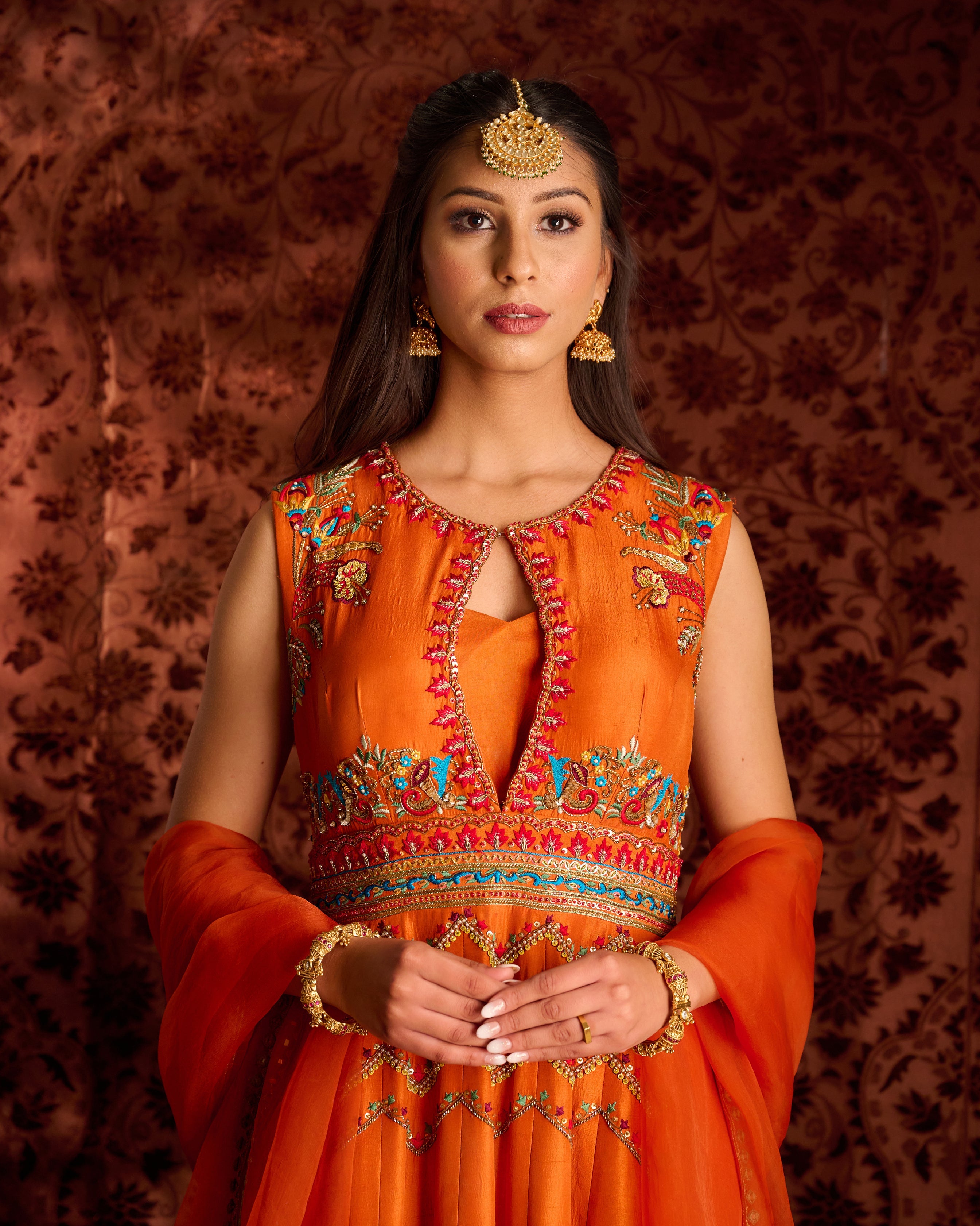 Rust Anarkali Set