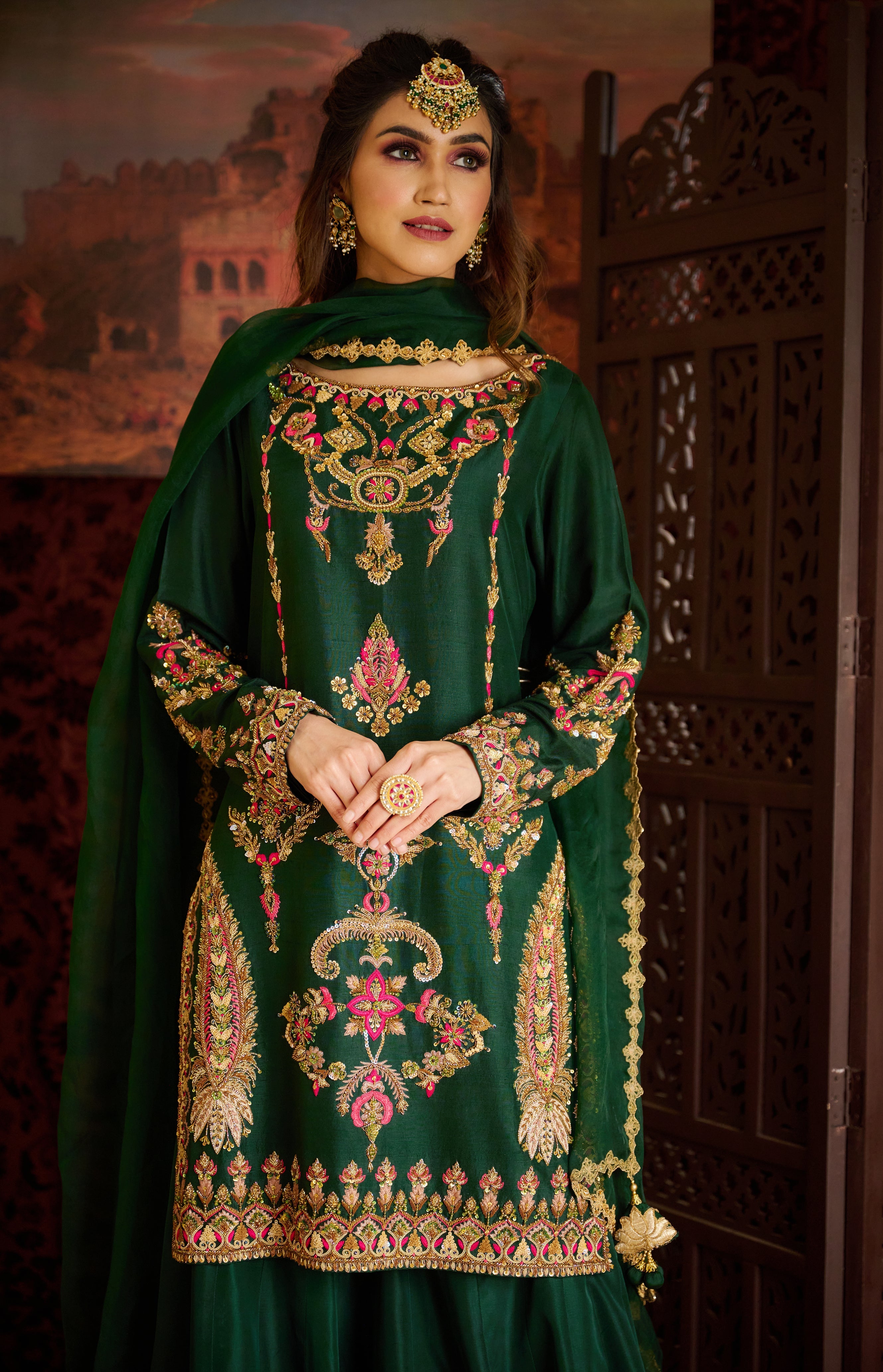Green Sharara Set