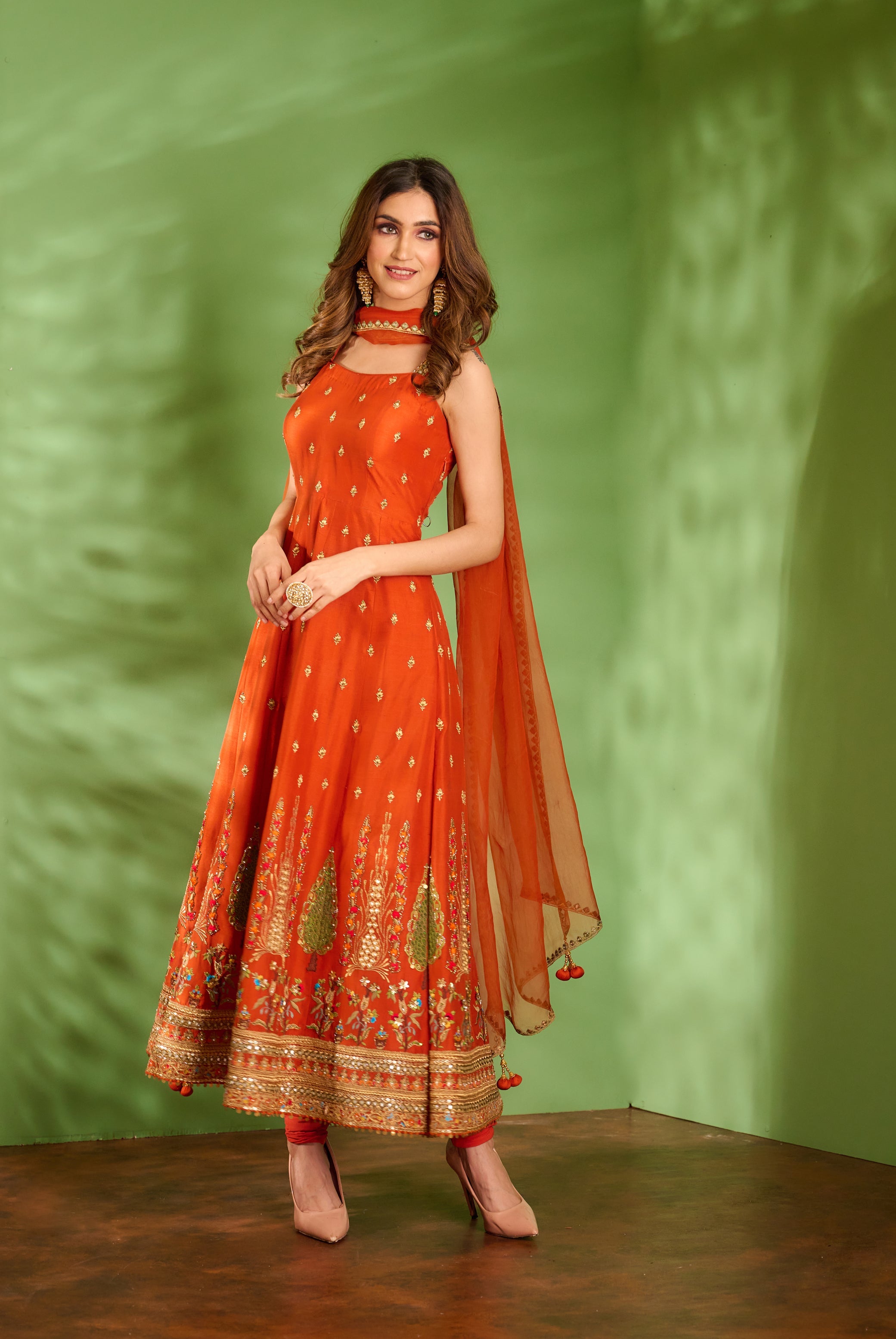 Rust Anarkali Set