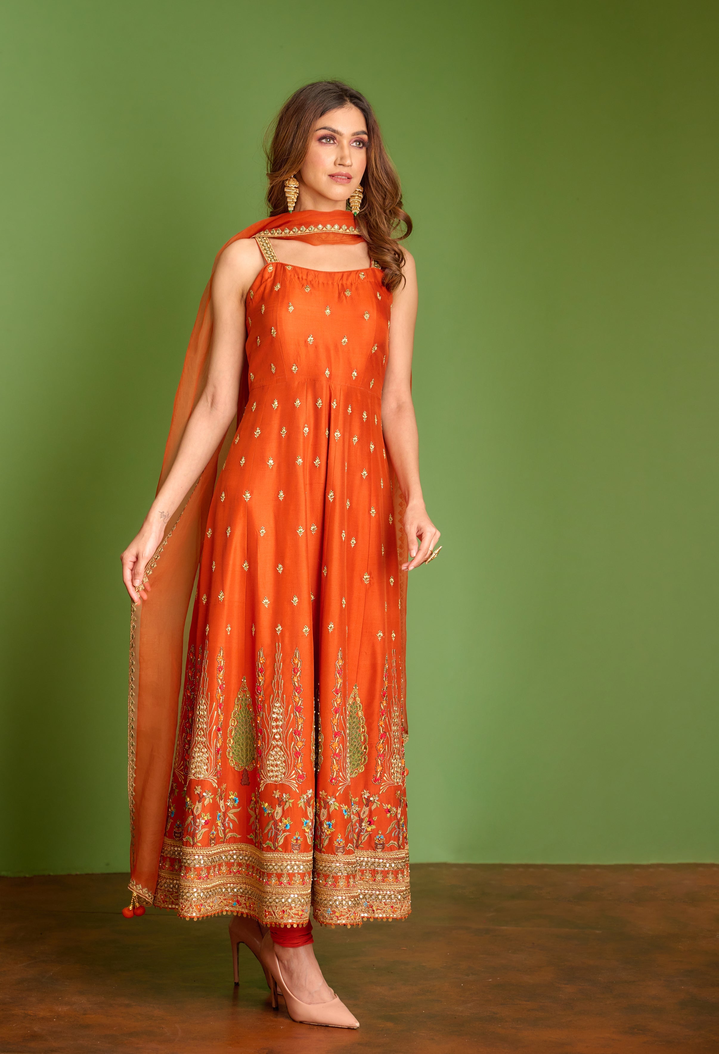 Rust Anarkali Set