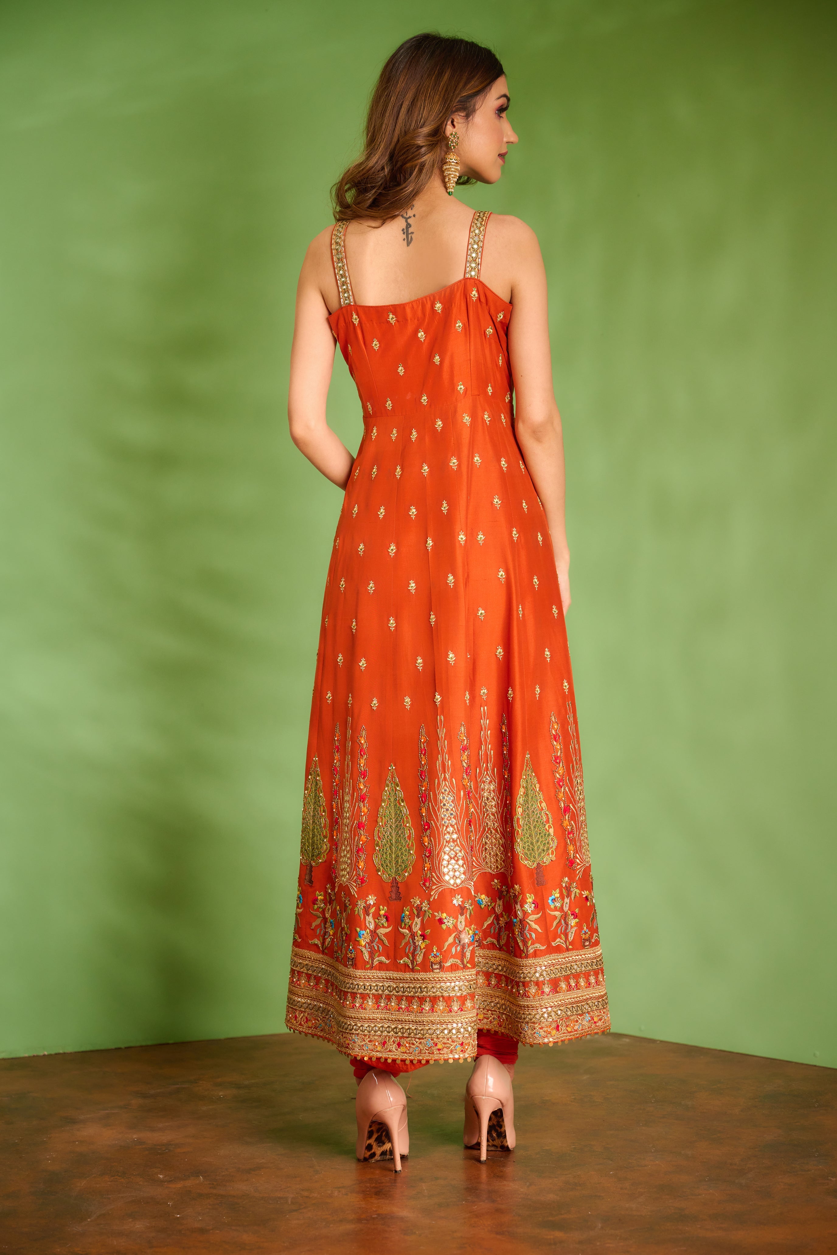 Rust Anarkali Set