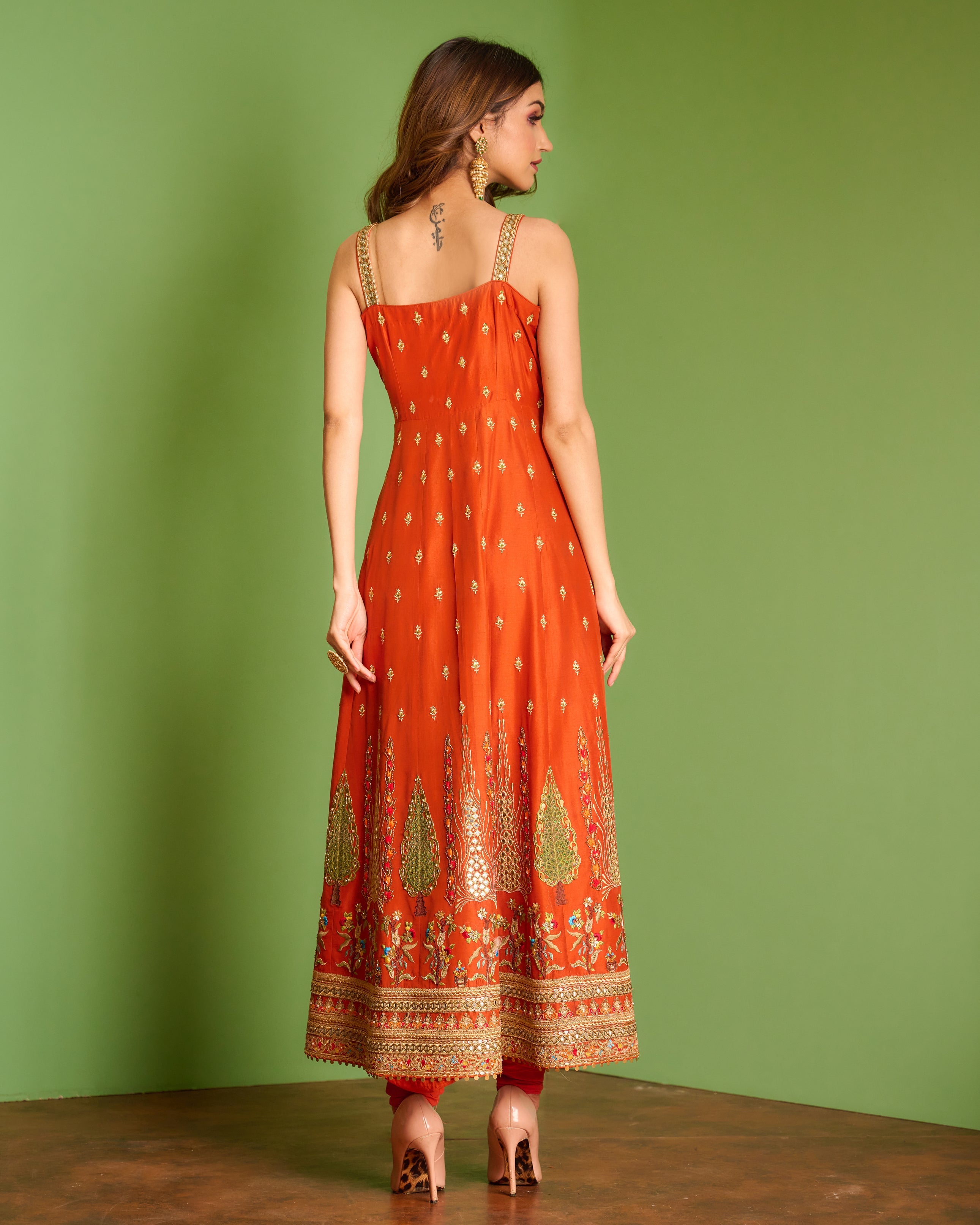 Rust Anarkali Set