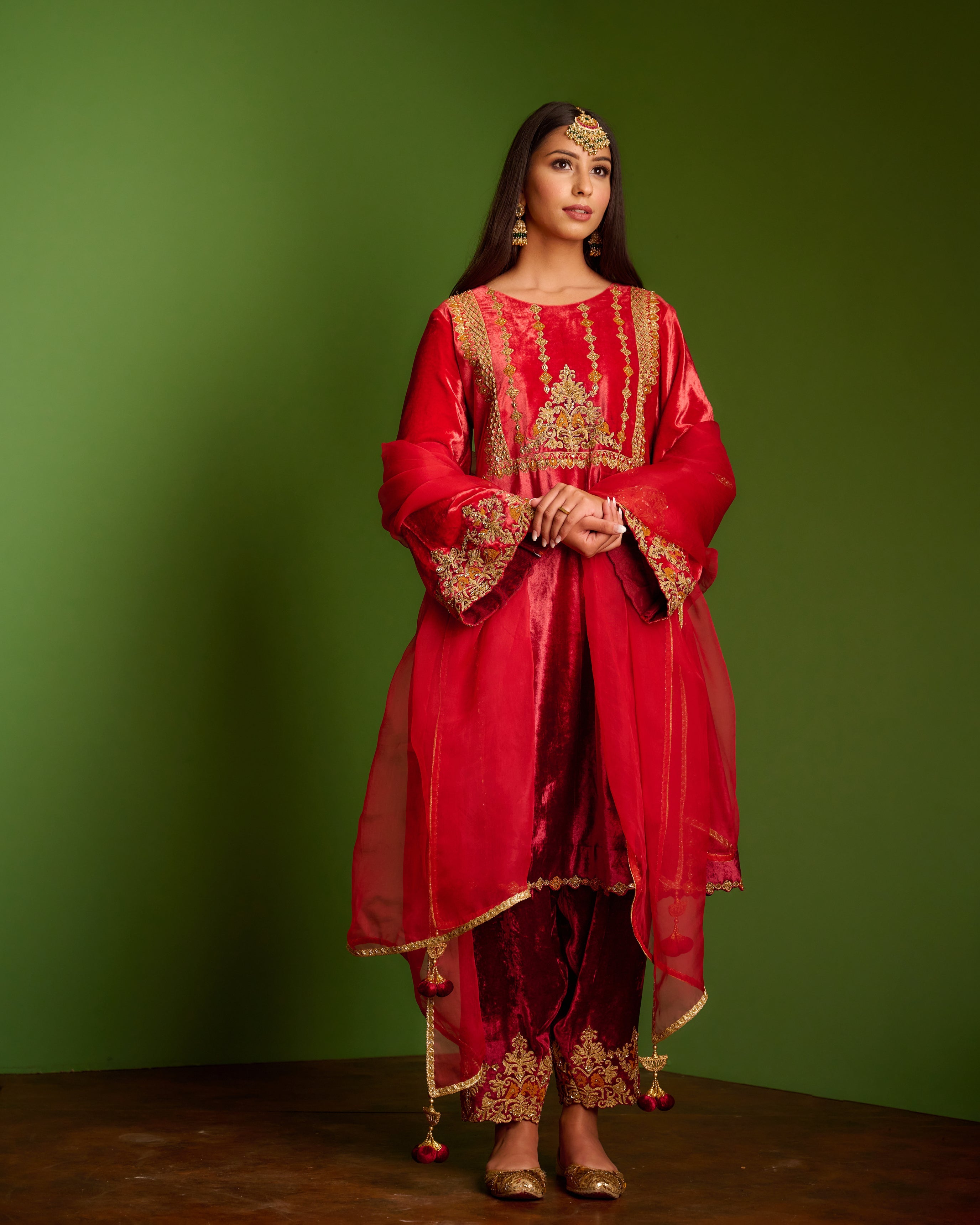 Red Velvet Kurta Set