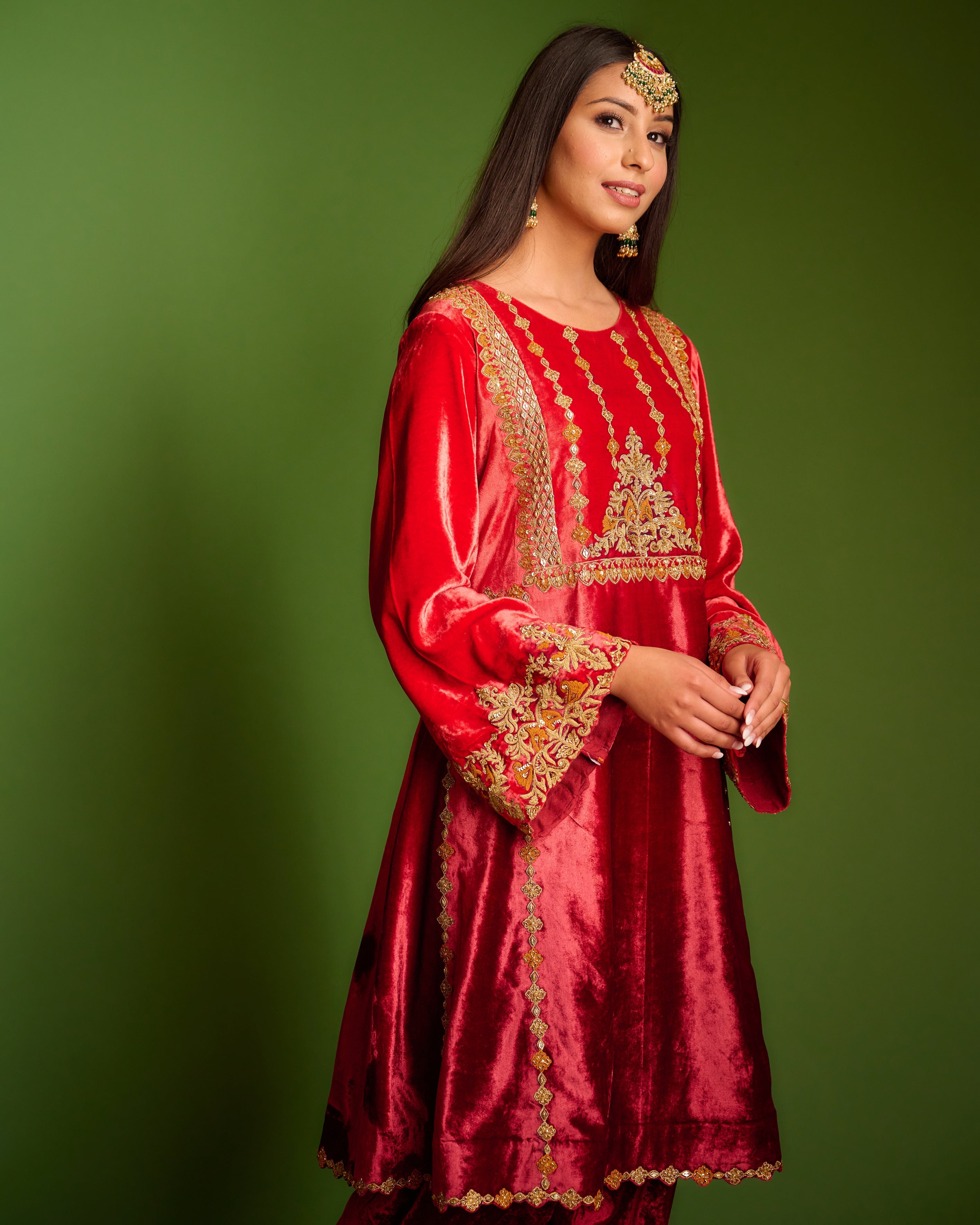 Red Velvet Kurta Set