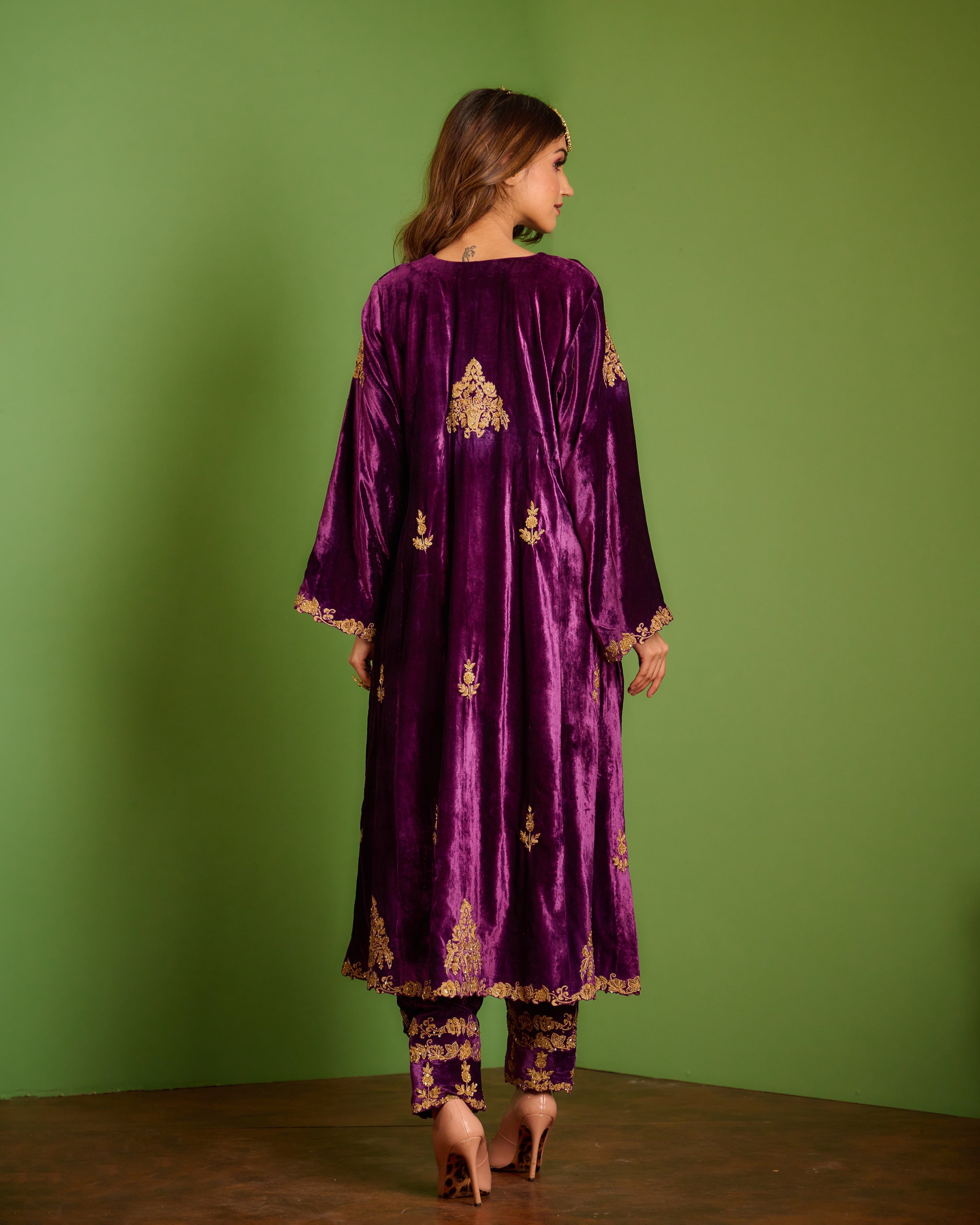 Purple Velvet Kurta Set