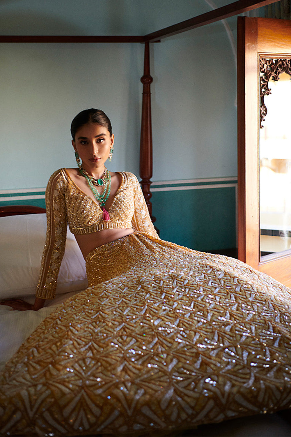 Gold Sequin Lehenga Set