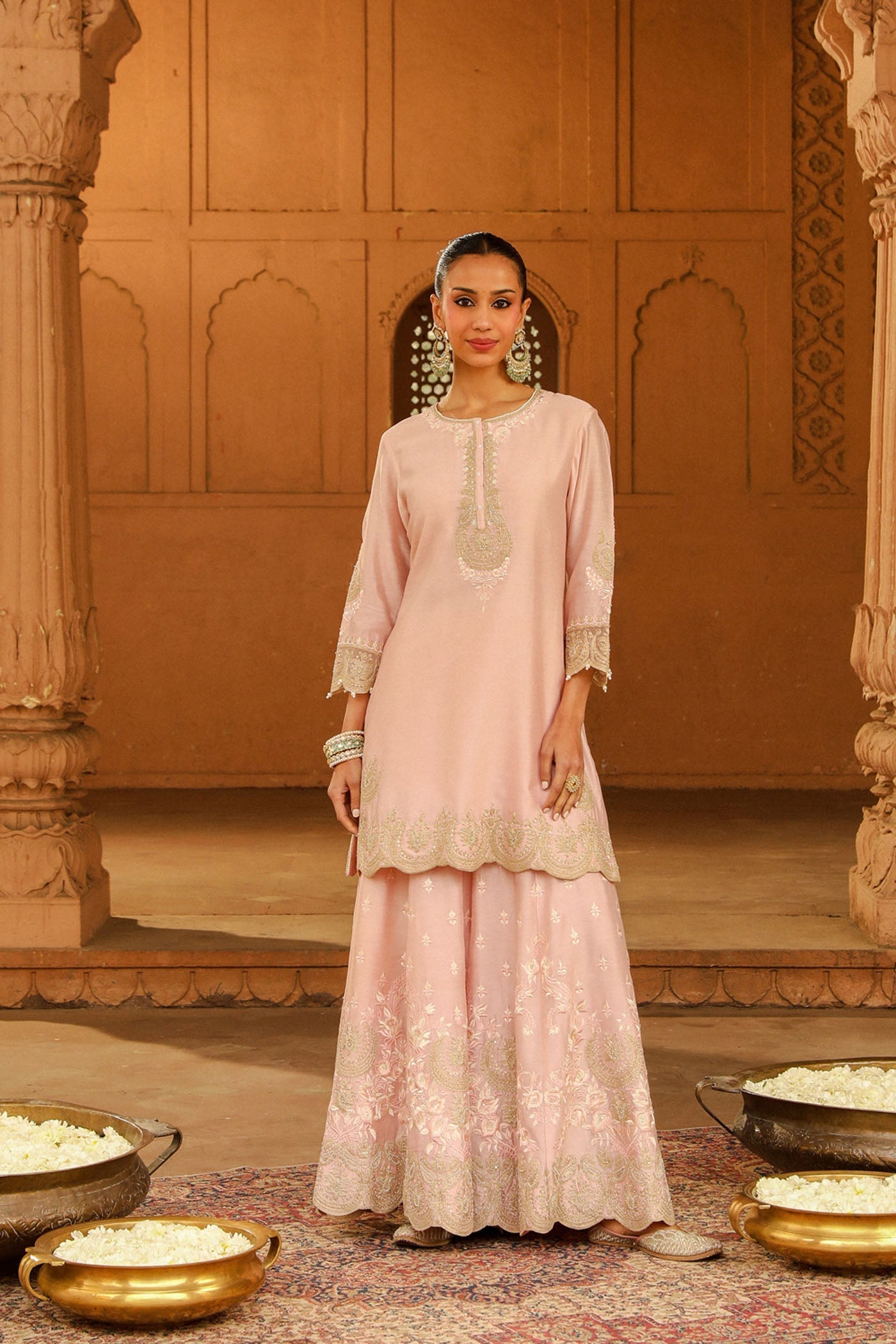 Ayda - Blush Pink Kurta With Sharara And Dupatta