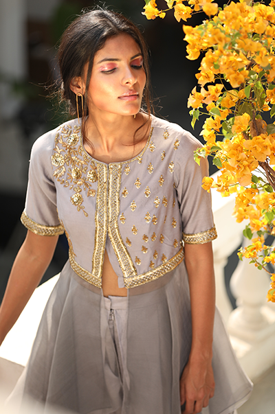 Light Grey Asymmetrical Tunic With Dhoti Pants Set