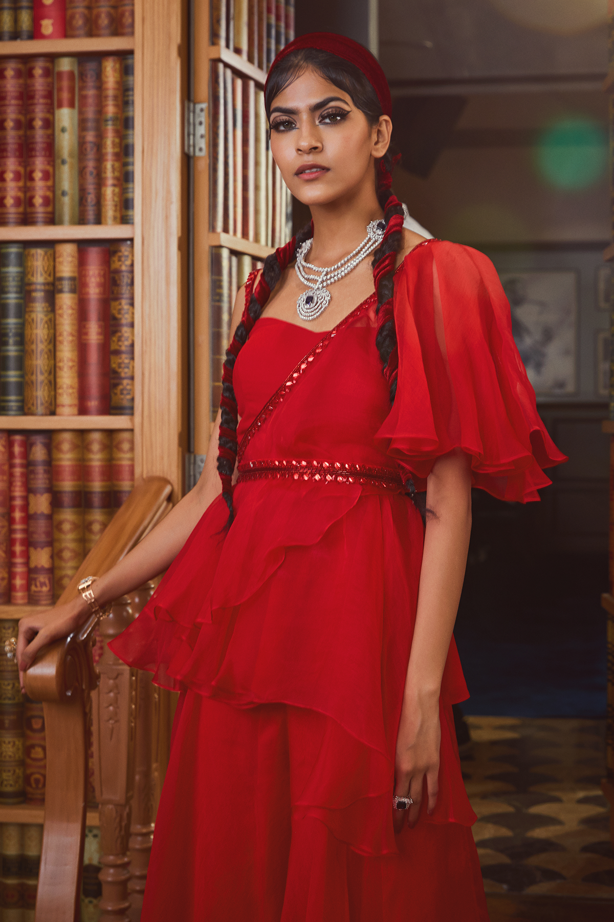Red One Shoulder Ruffle Top And Palazzo Set