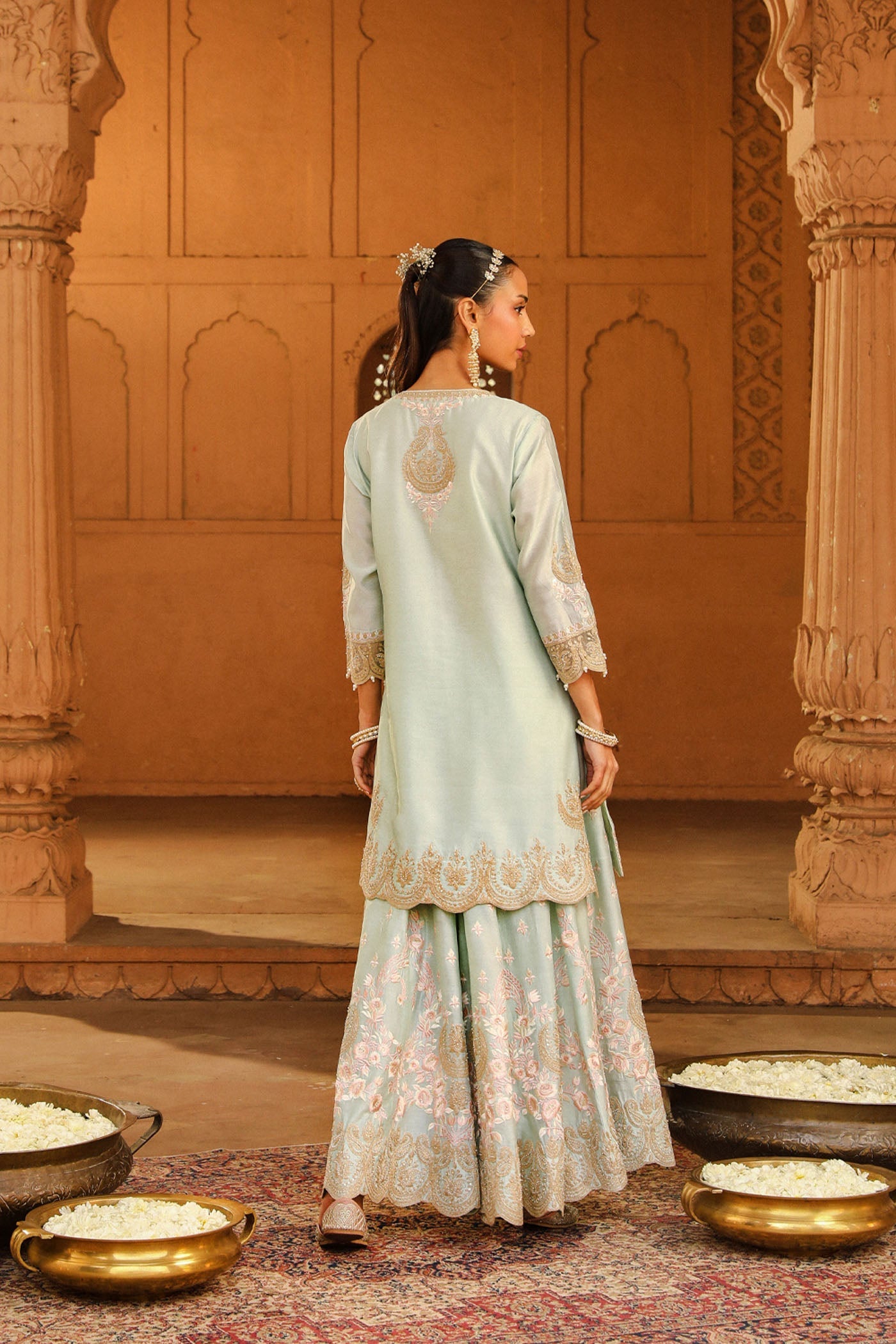 Ayda - Misty Green Kurta With Sharara And Dupatta