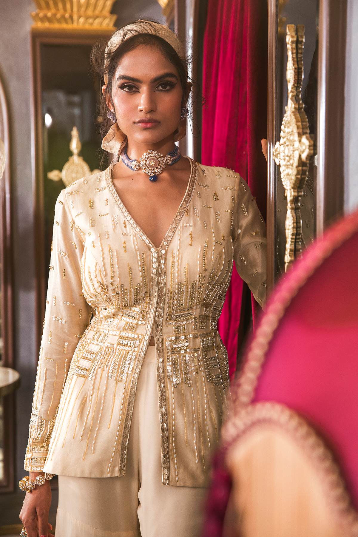 Ivory Peplum With Sharara Pant Set