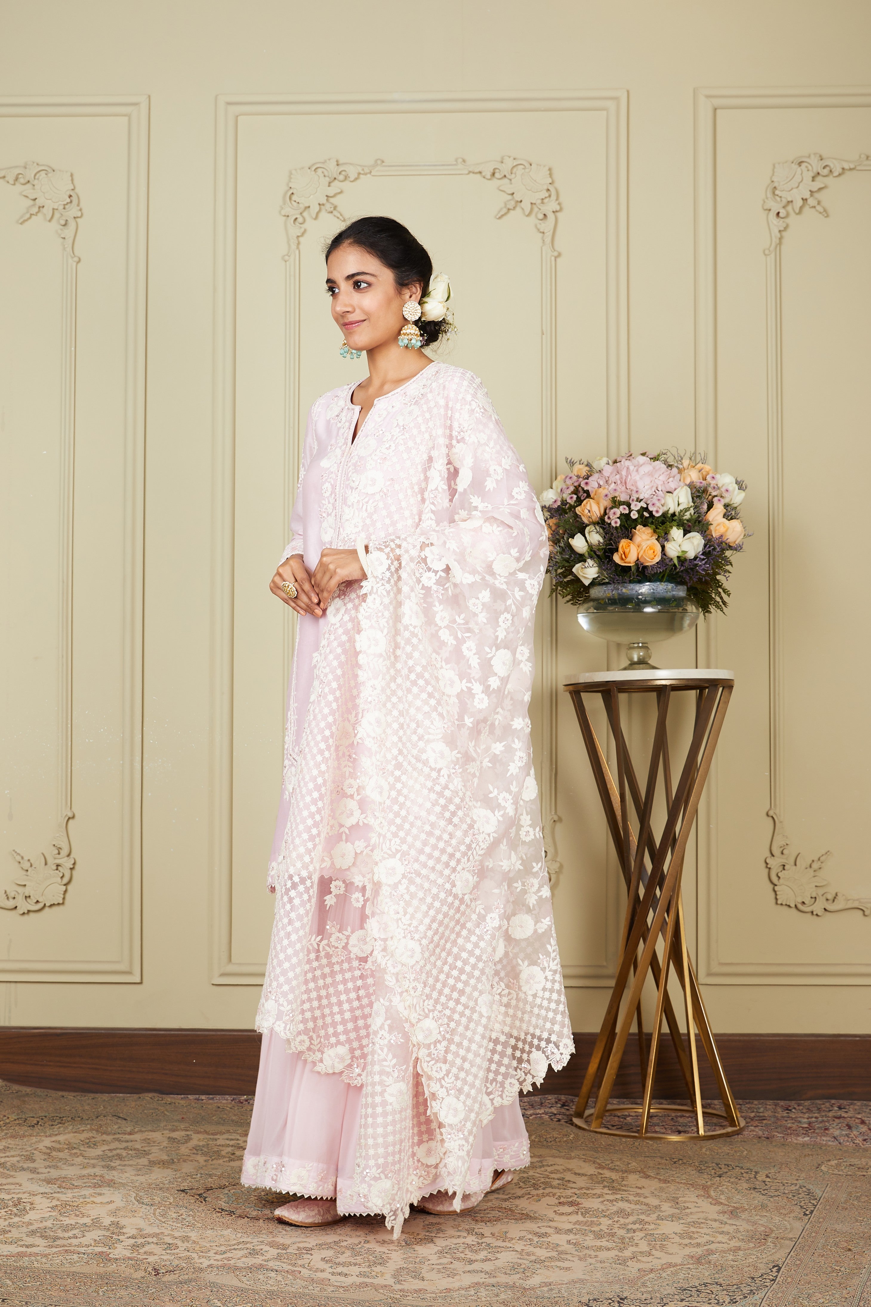 Nargis - Pearl Blush Short Kurta With Garara And Dupatta