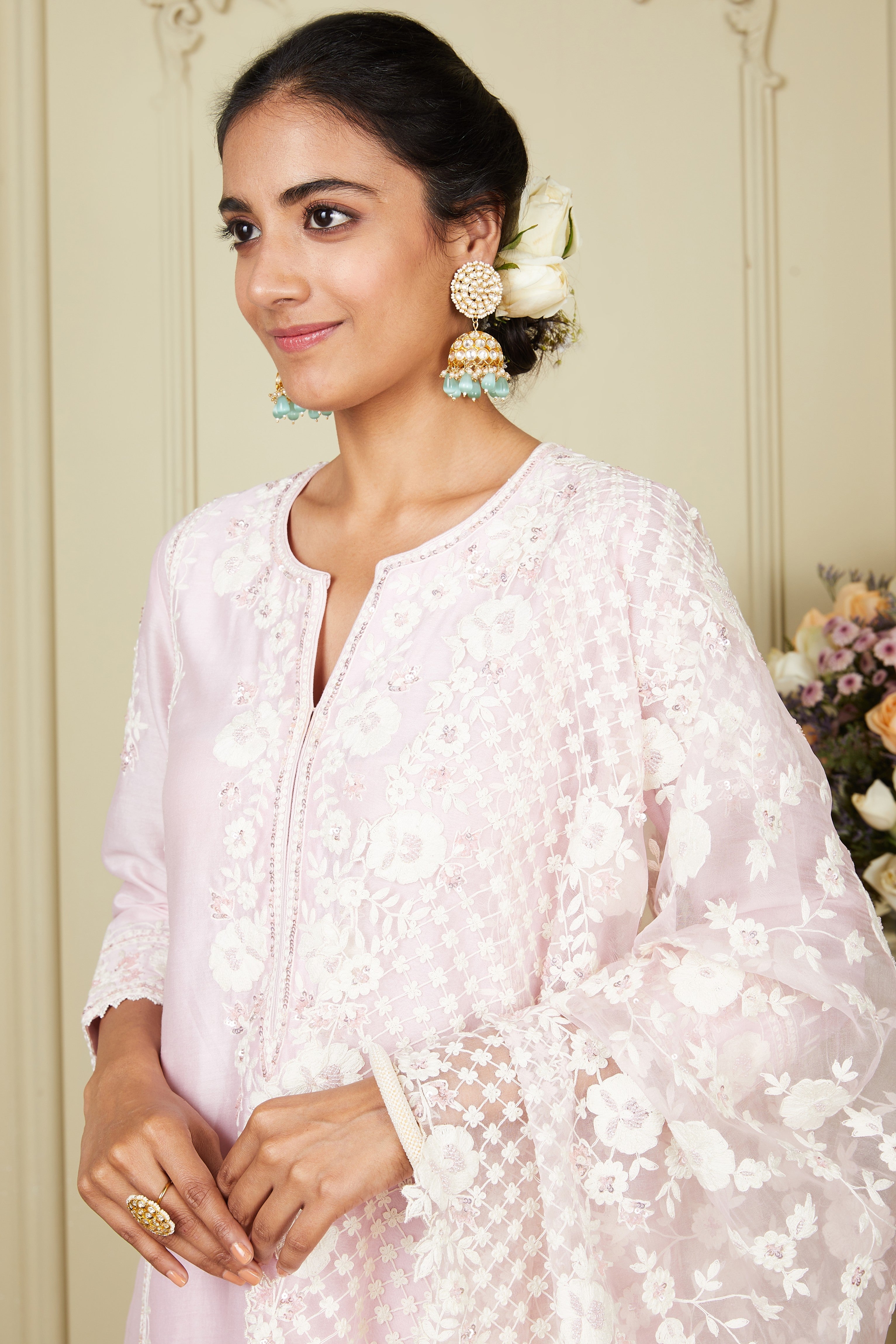 Nargis - Pearl Blush Short Kurta With Garara And Dupatta