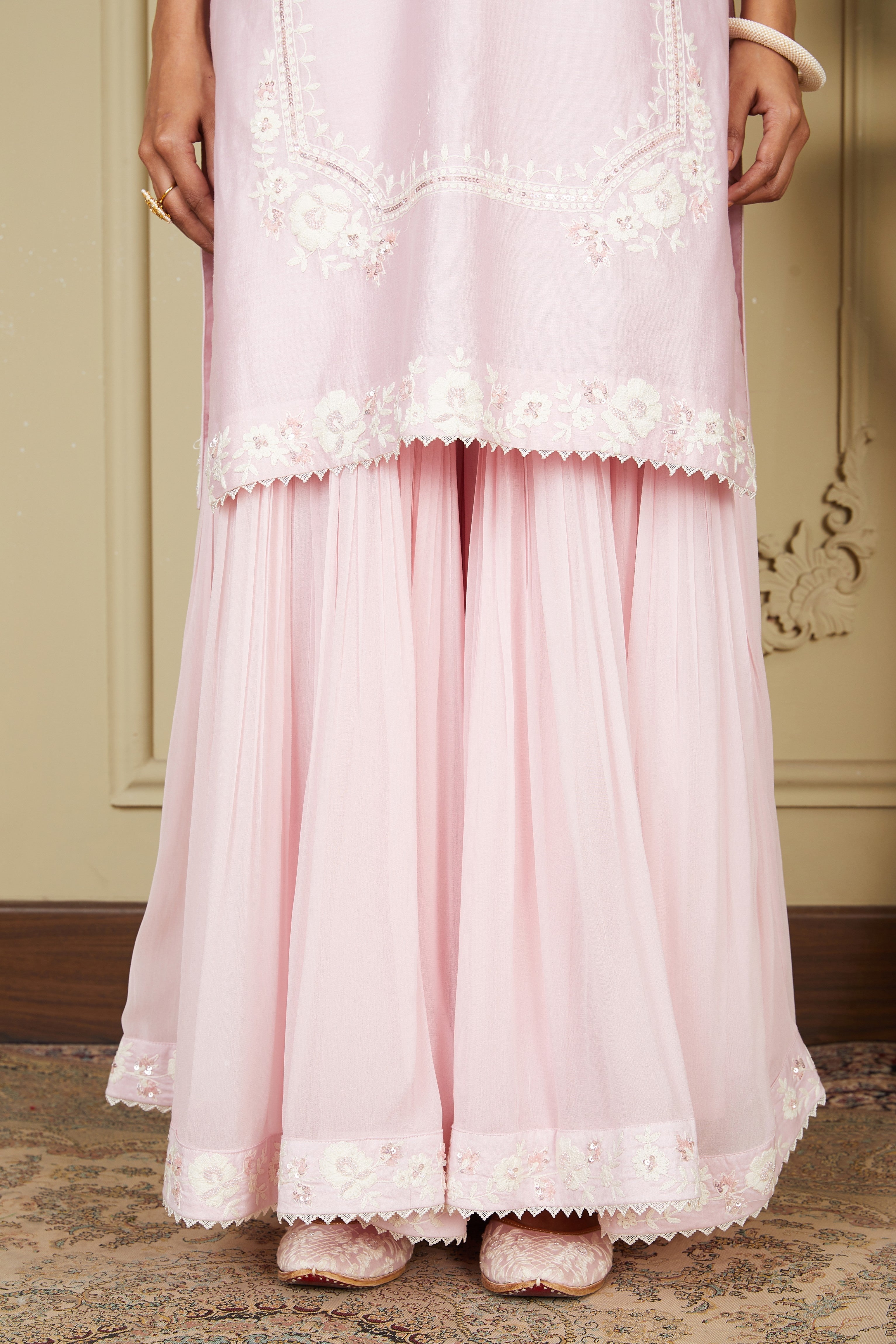 Nargis - Pearl Blush Short Kurta With Garara And Dupatta