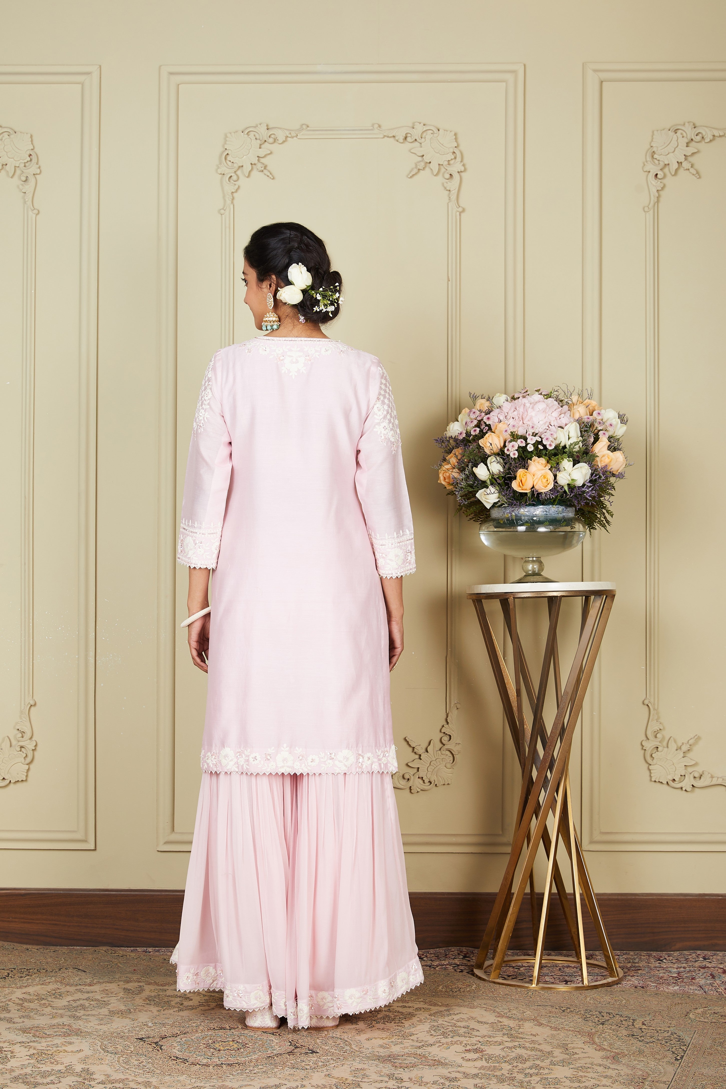 Nargis - Pearl Blush Short Kurta With Garara And Dupatta